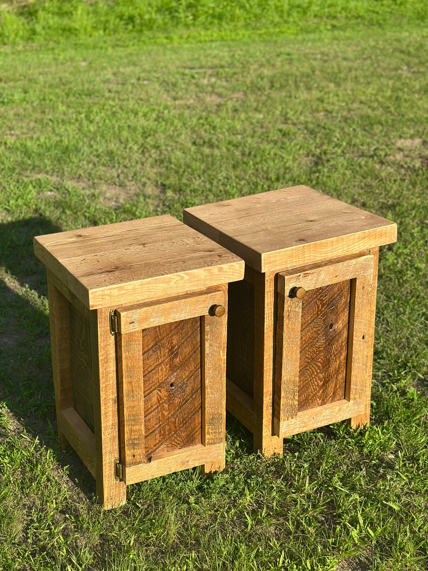 2 x Rustic Wood Night Stands / Side Tables