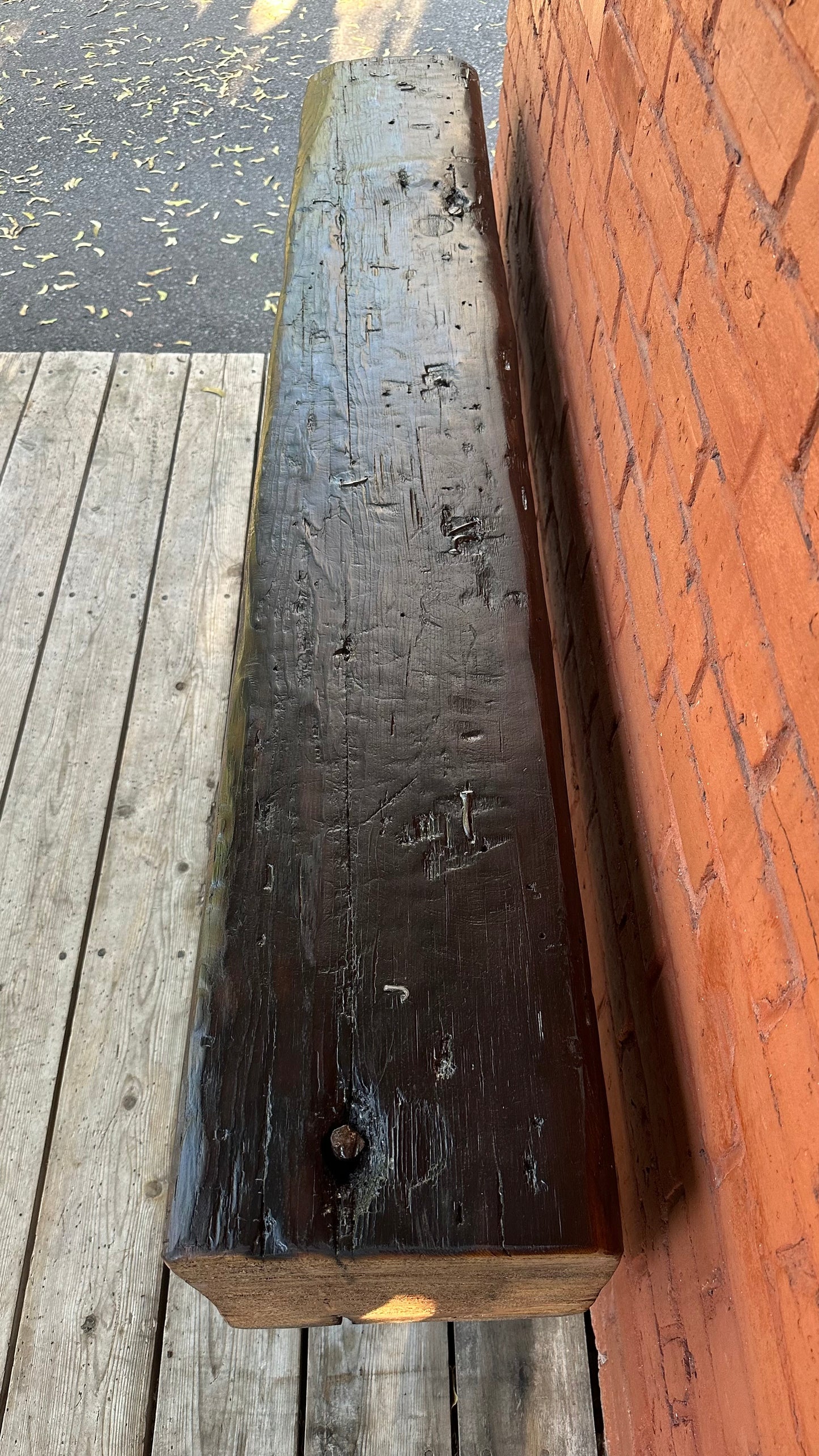 66” L Rustic Reclaimed Barn Wood Beam Bench