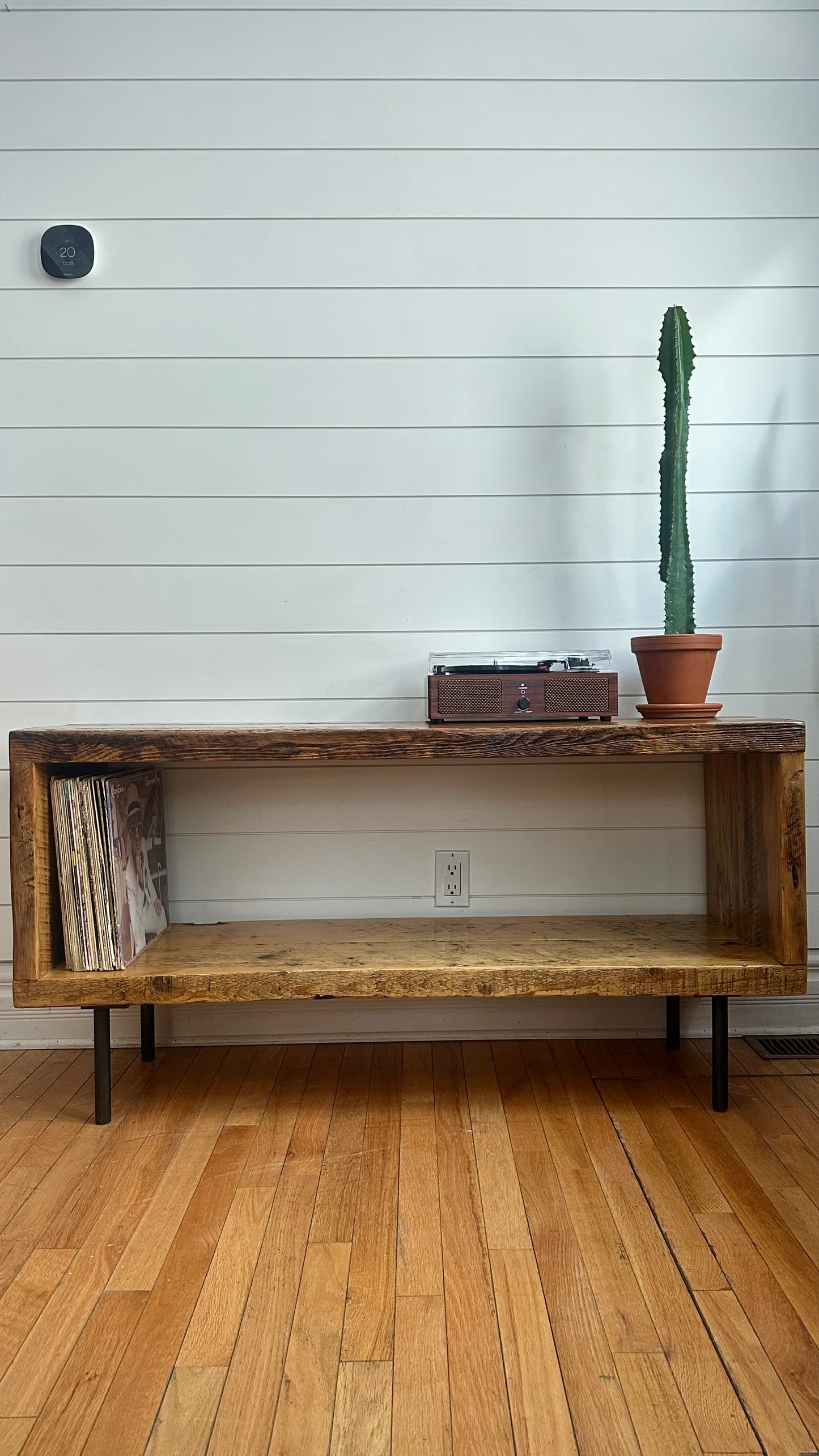 50” L Rustic Wood Minimalist Media / Vinyl Stand on Pin Legs