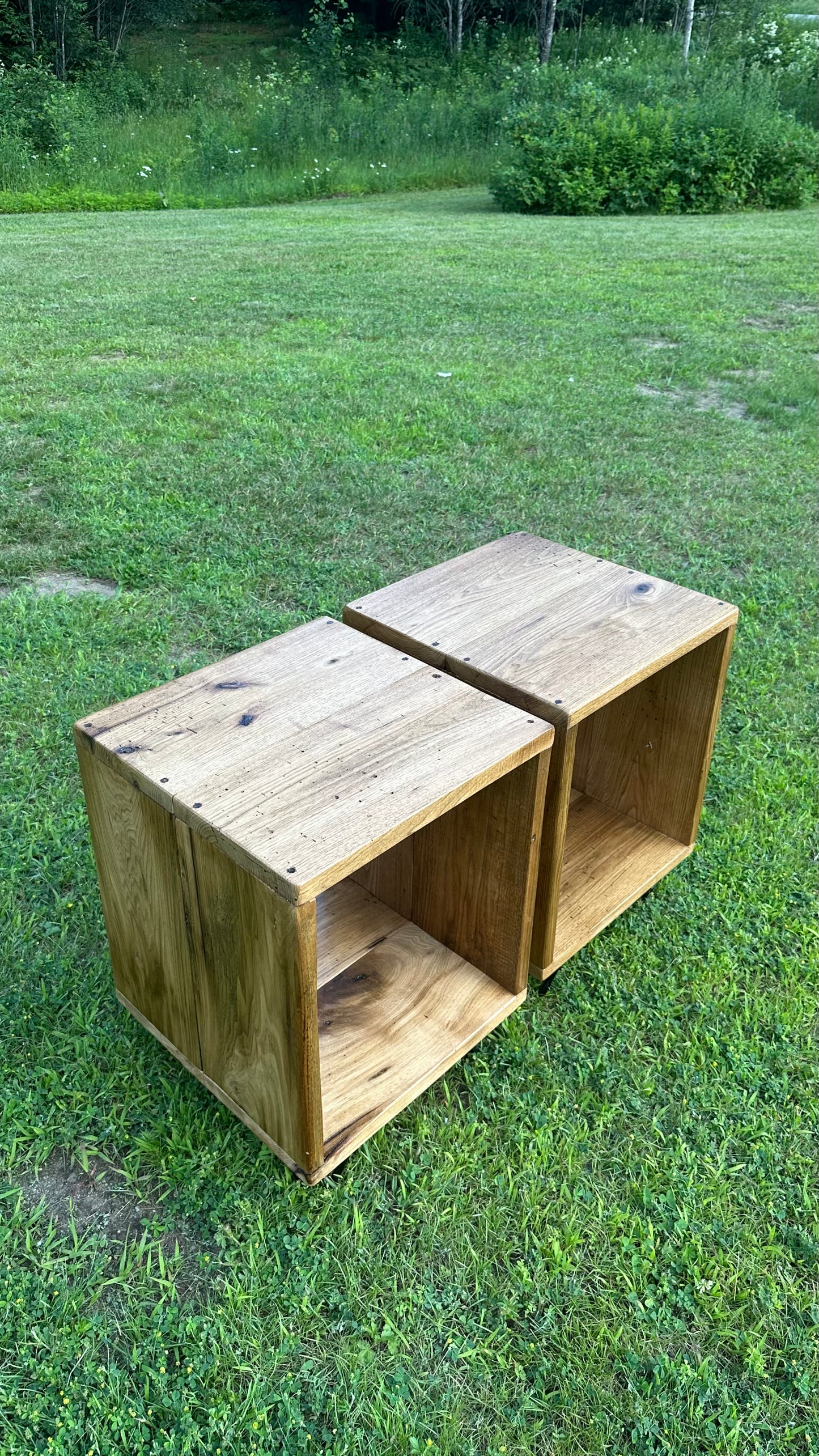 Rustic Wood Side Tables / Vinyl Storage Cubes