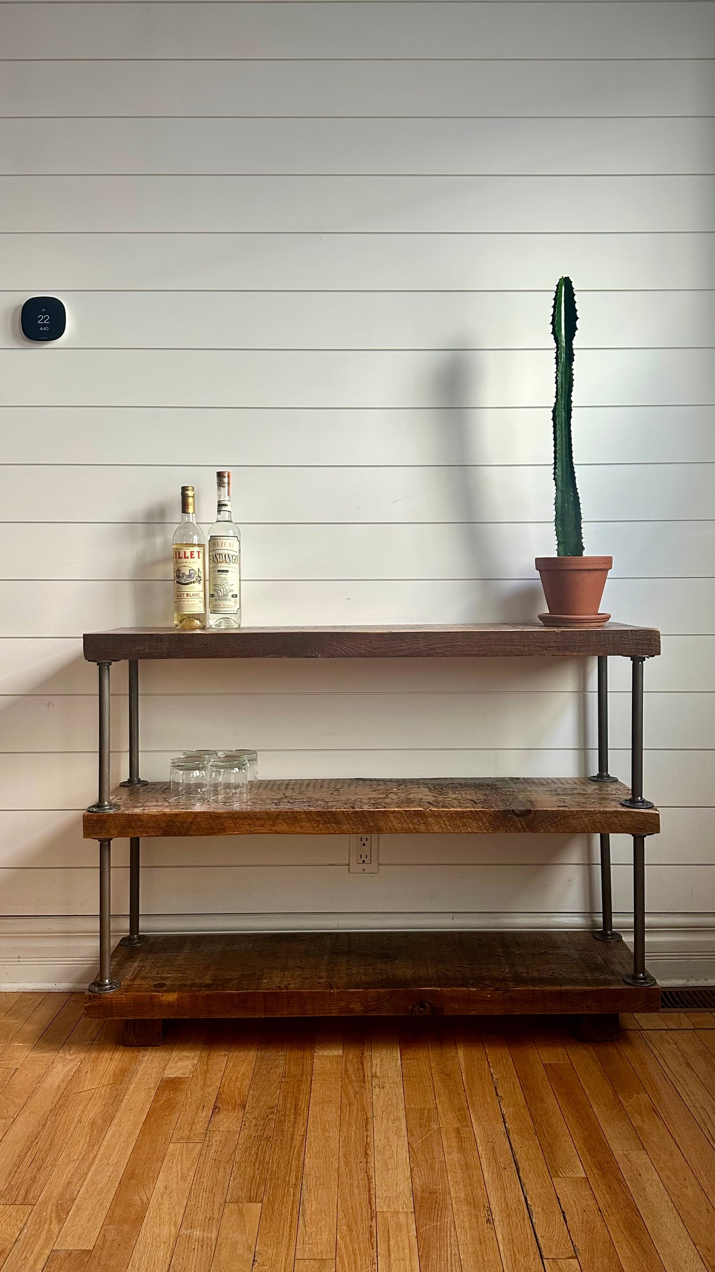 4’ Rustic Wood + Iron Pipe Media Stand / Bookcase