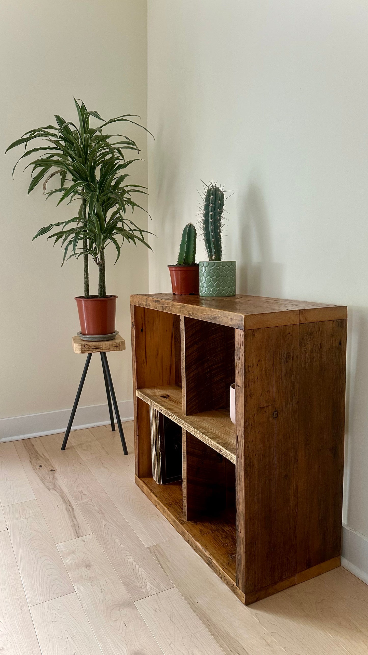 32” Square Rustic Wood Shelf / Vinyl Storage