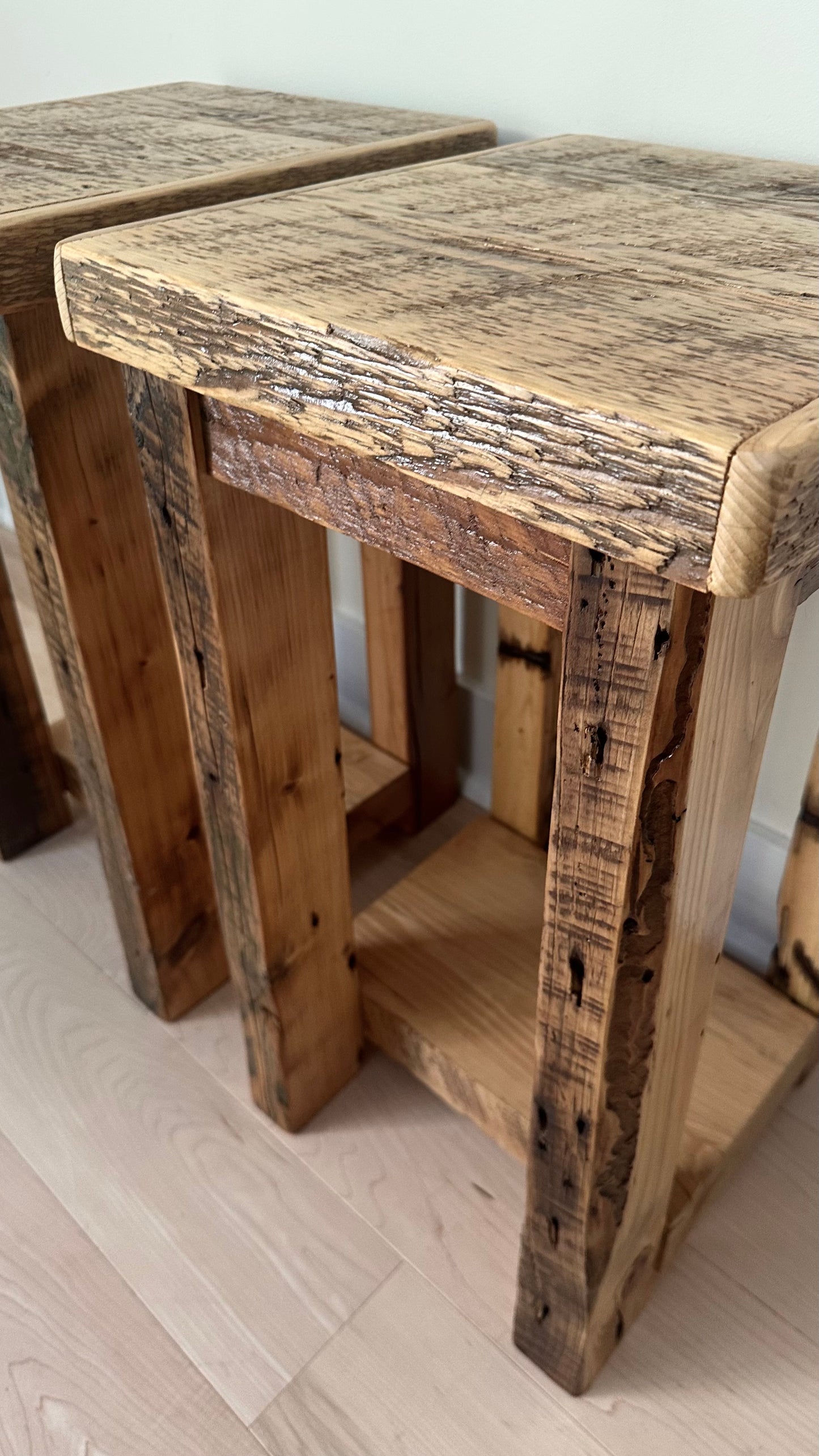 2 x Rustic Wood Side Tables / Night Stands