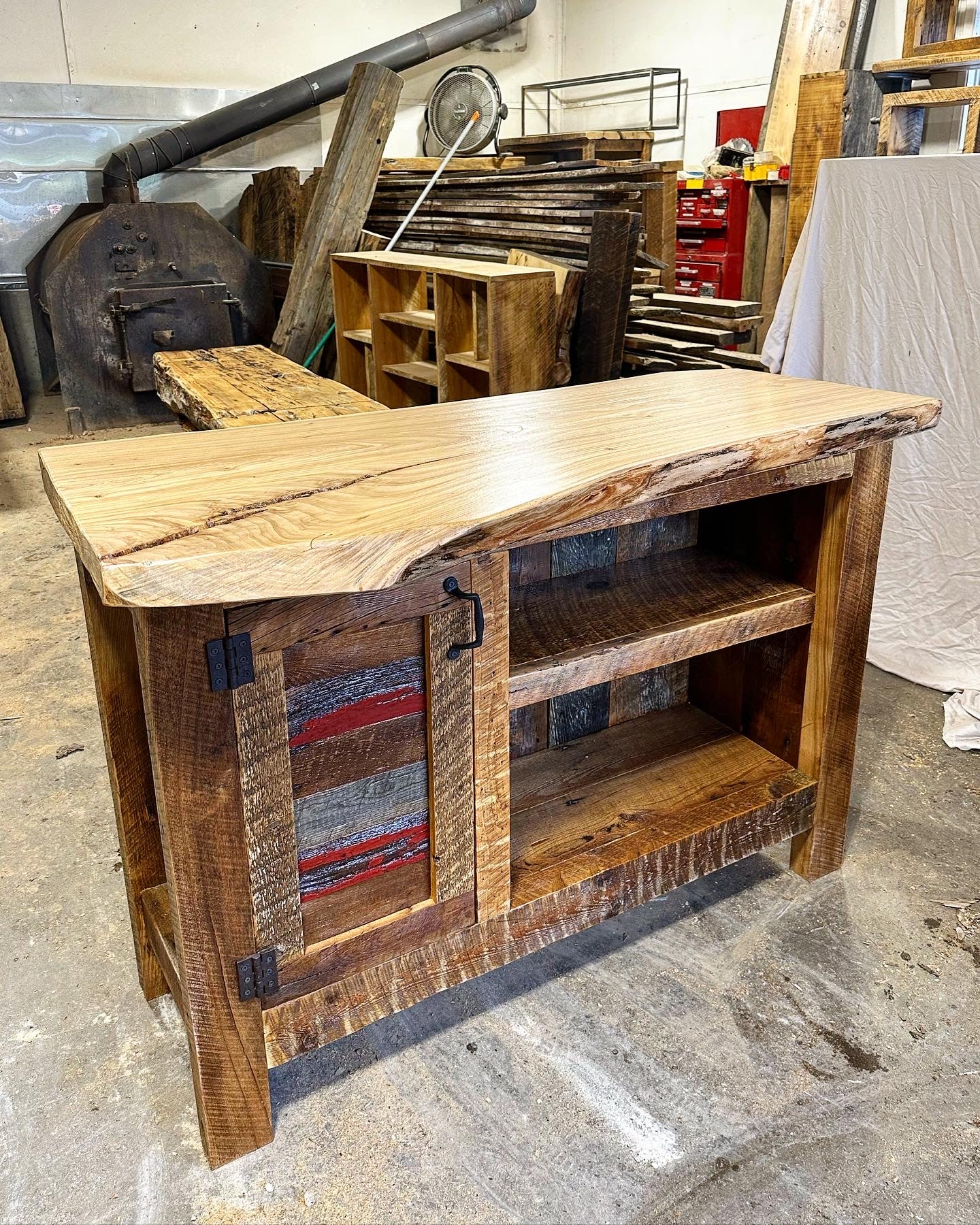 4 1/2’ Rustic Reclaimed Wood Bar / Media Cabinet