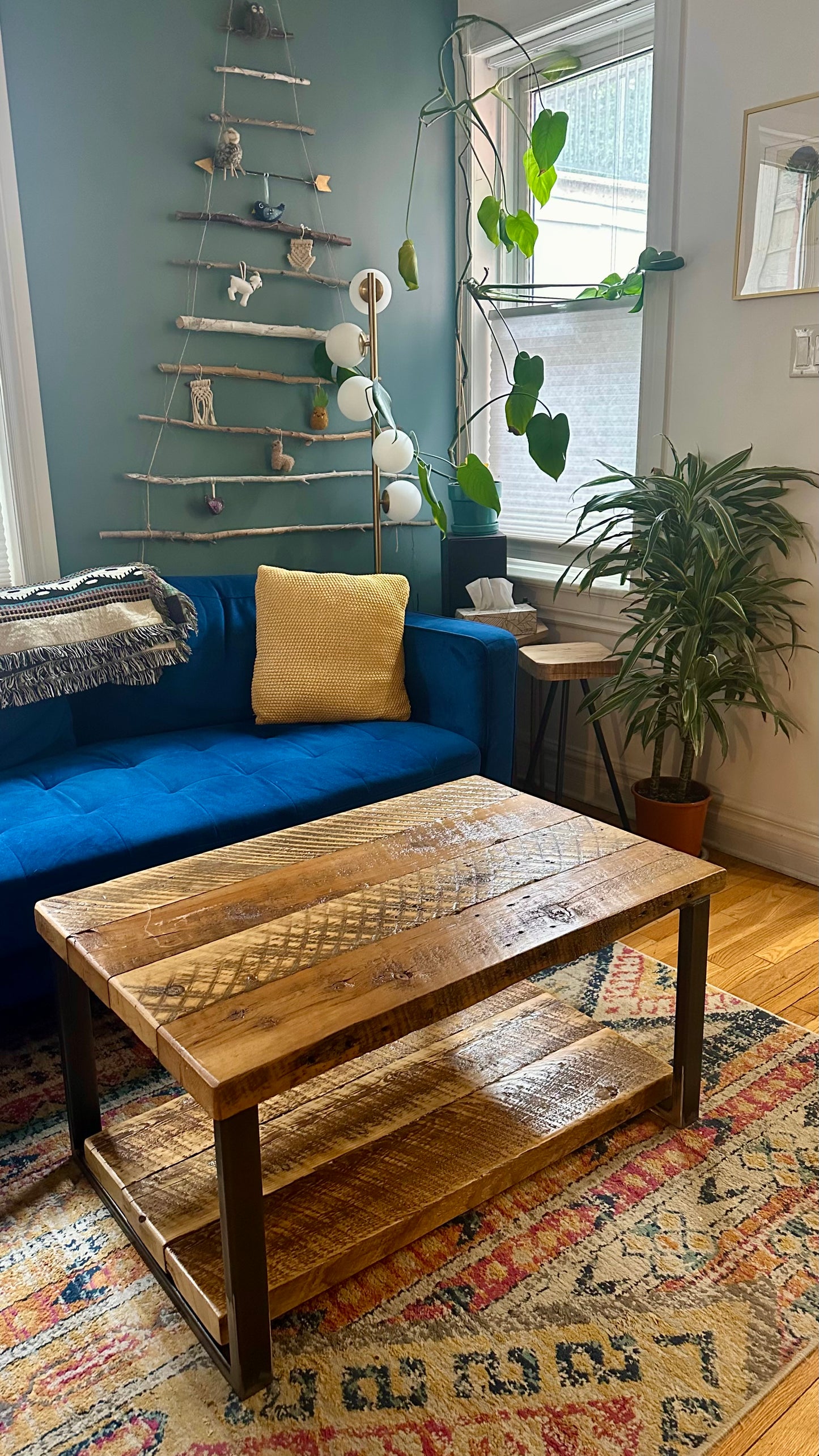 Rustic Reclaimed Wood + Steel Coffee Table