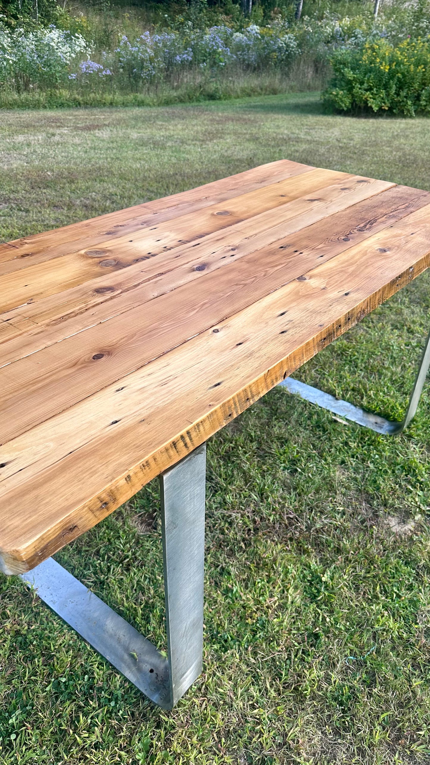 5 1/2’ L Rustic Reclaimed Wood + Steel Dining Table