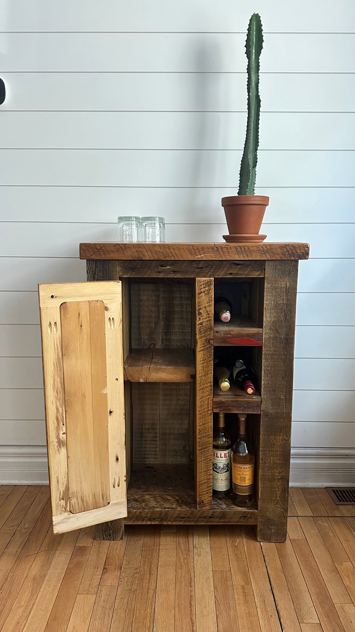 Compact Rustic Wood Bar / Kitchen Cabinet