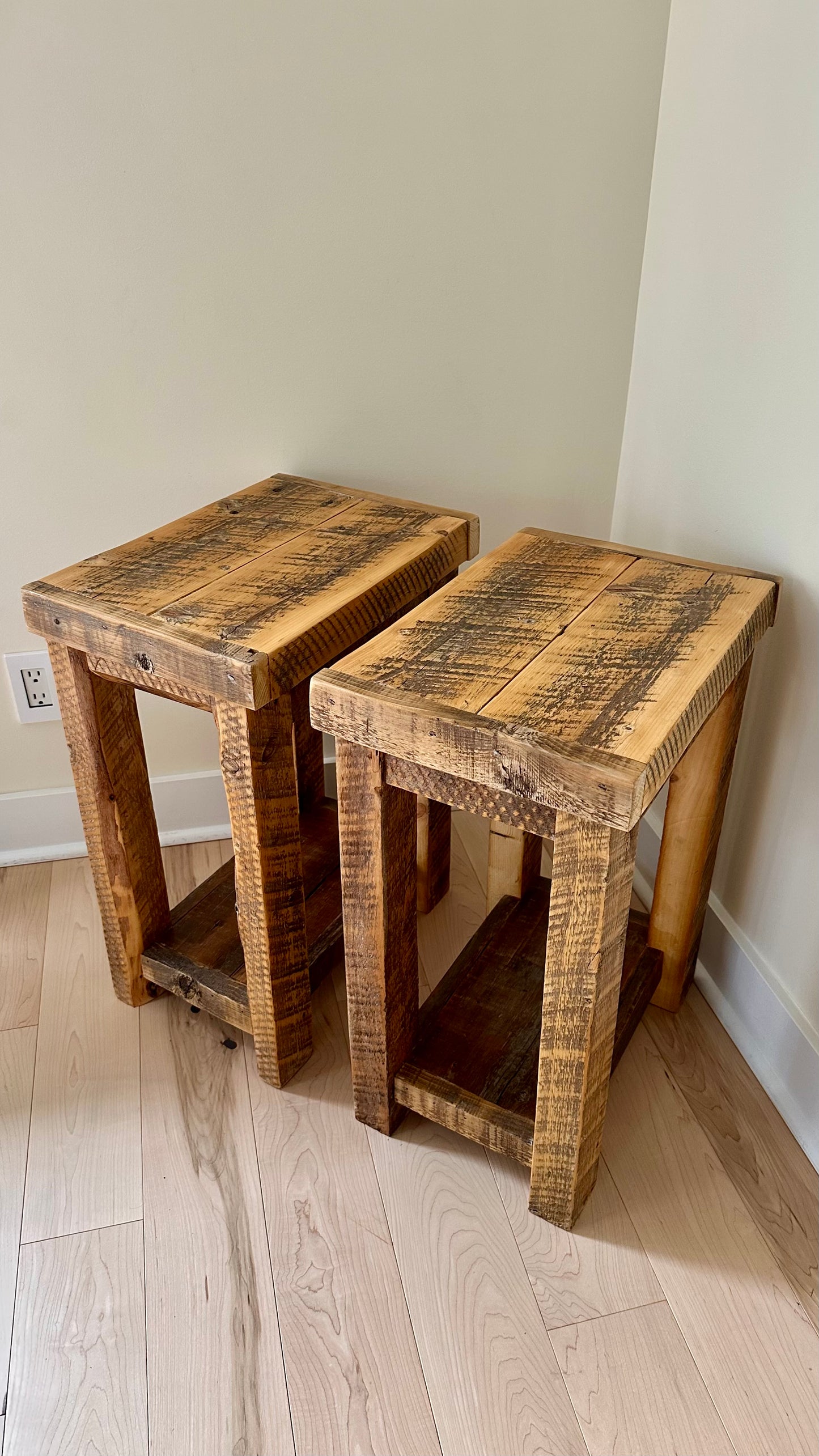 Set of 2 Rustic Wood Side Tables / Night Stands