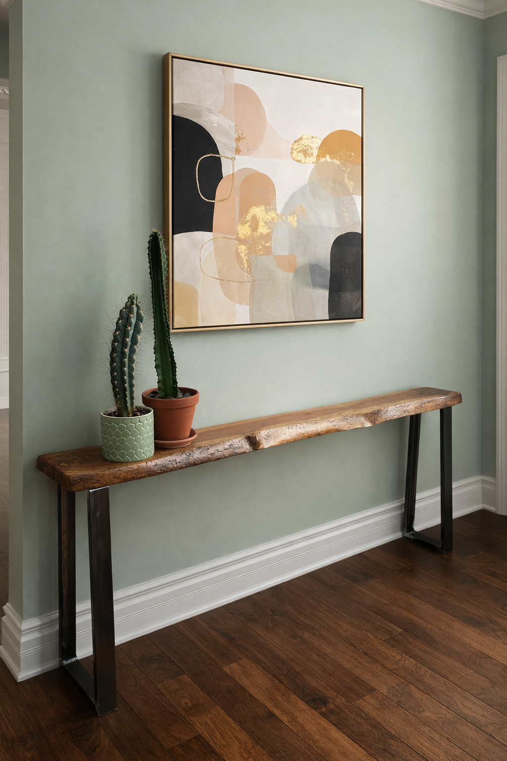 6’ Rustic Reclaimed Cherry + Steel Console / Sofa Table