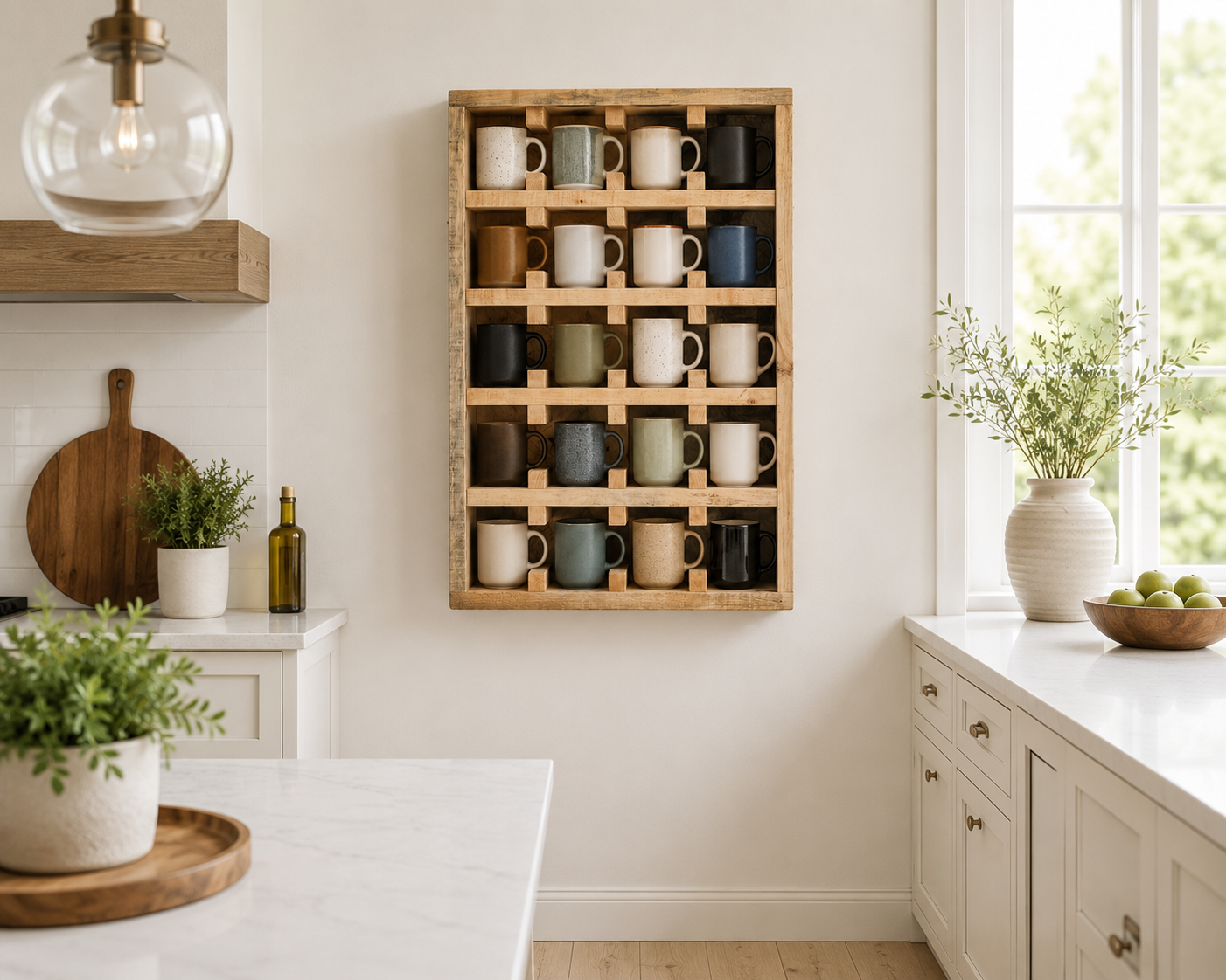 20" L Rustic Wood Coffee Mug Shelf