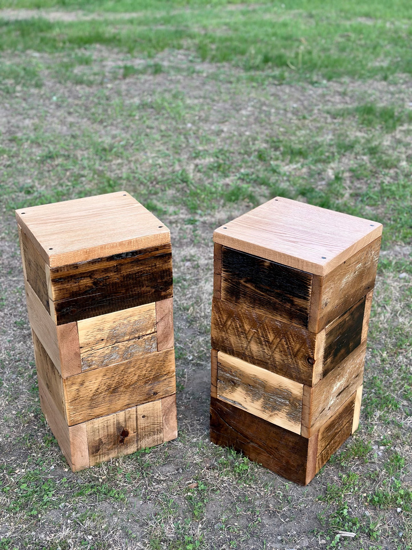 2 x Mixed Reclaimed Wood Stands / Tables