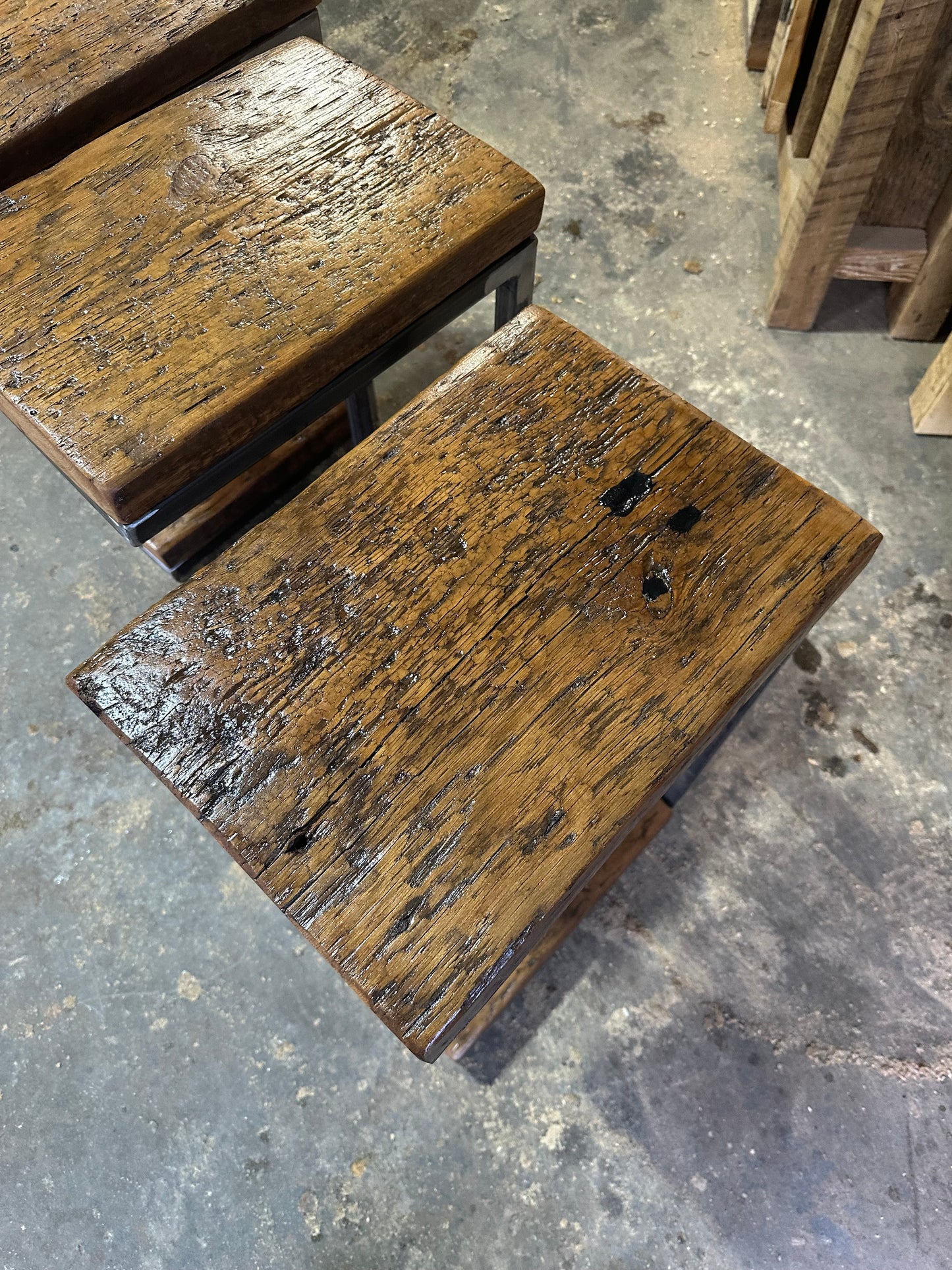 Rustic Wood and Steel Side Tables / Night Stands