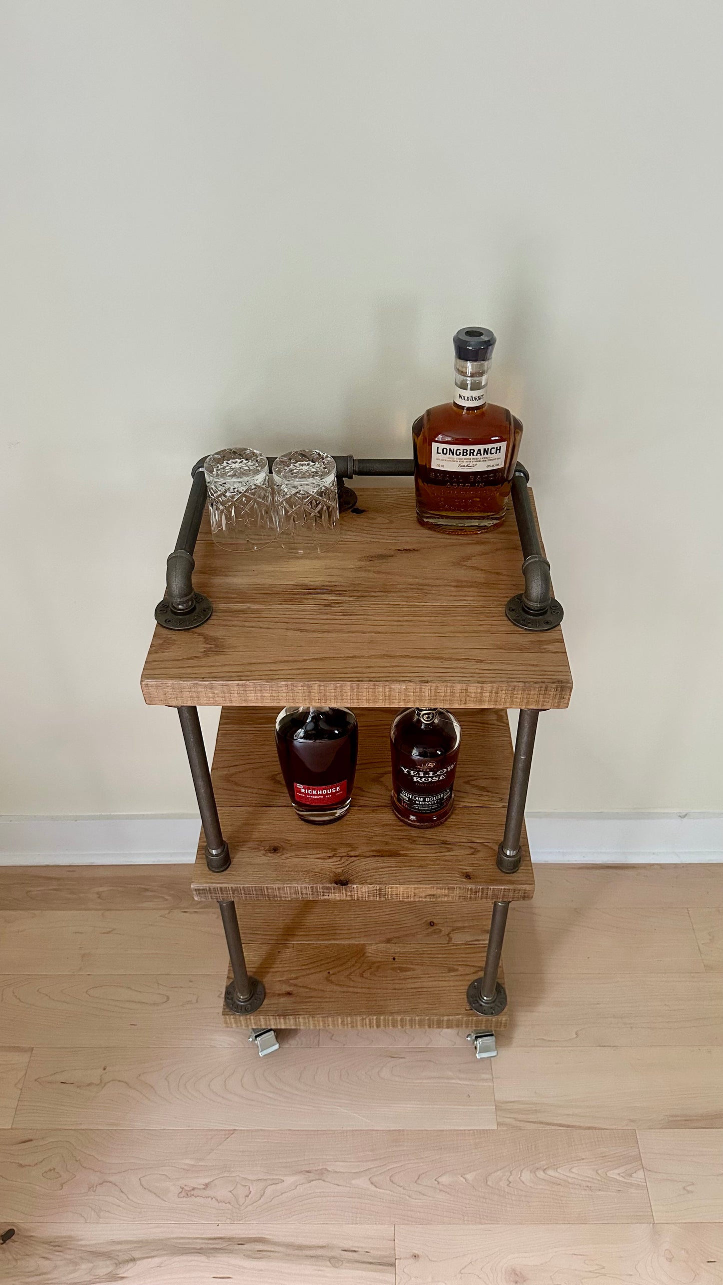 Rustic Reclaimed Oak Wood + Iron Bar Cart