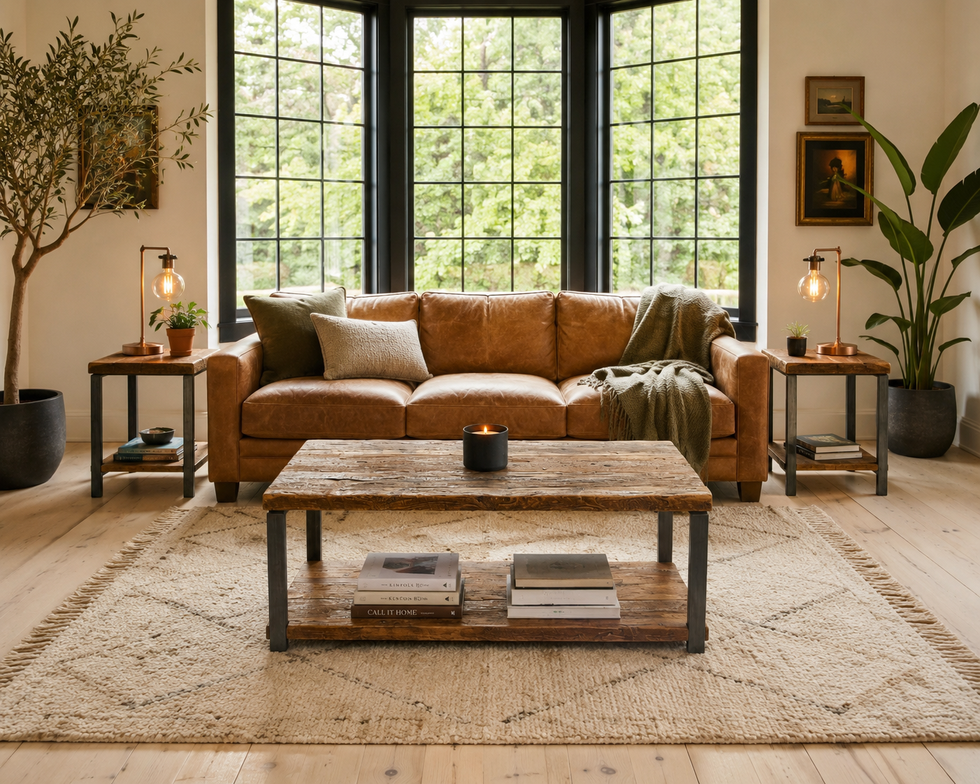 4' L Rustic Reclaimed Wood + Steel Coffee Table