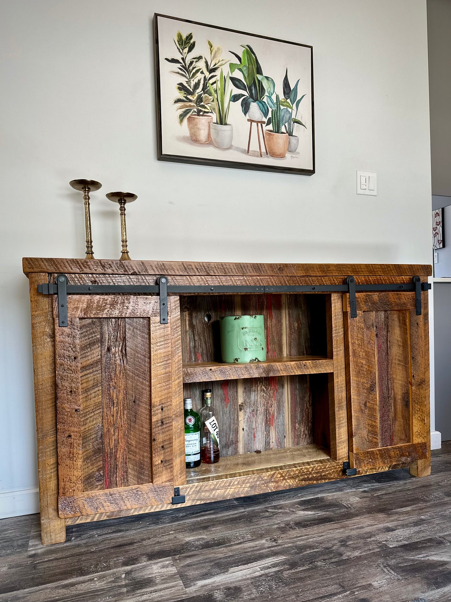 5’ L Rustic Wood Barn Door Cabinet