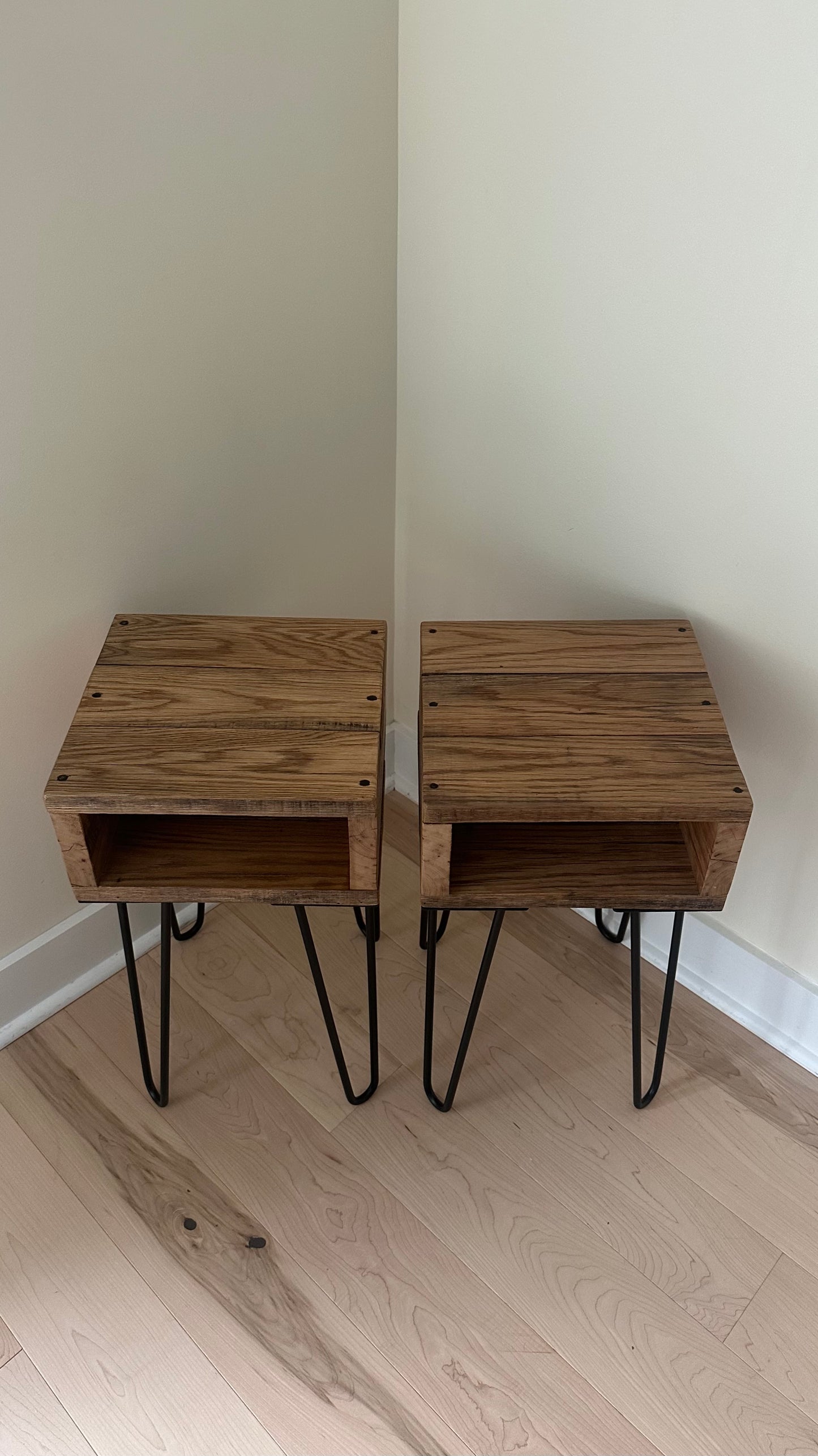 2 x Rustic Oak Wood Night Stands / Side Tables