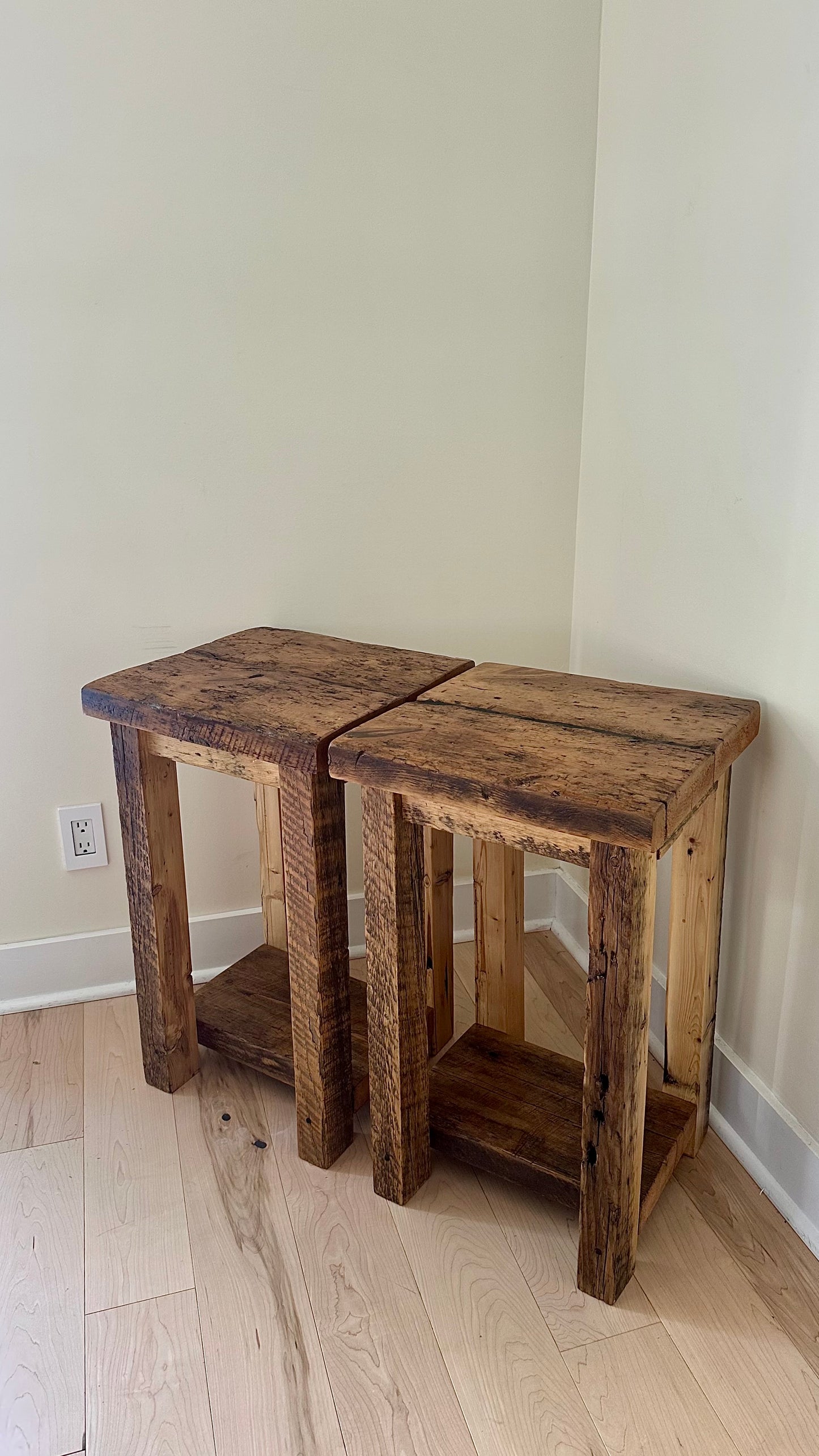 Set of 2 Rustic Wood Side Tables / Night Stands