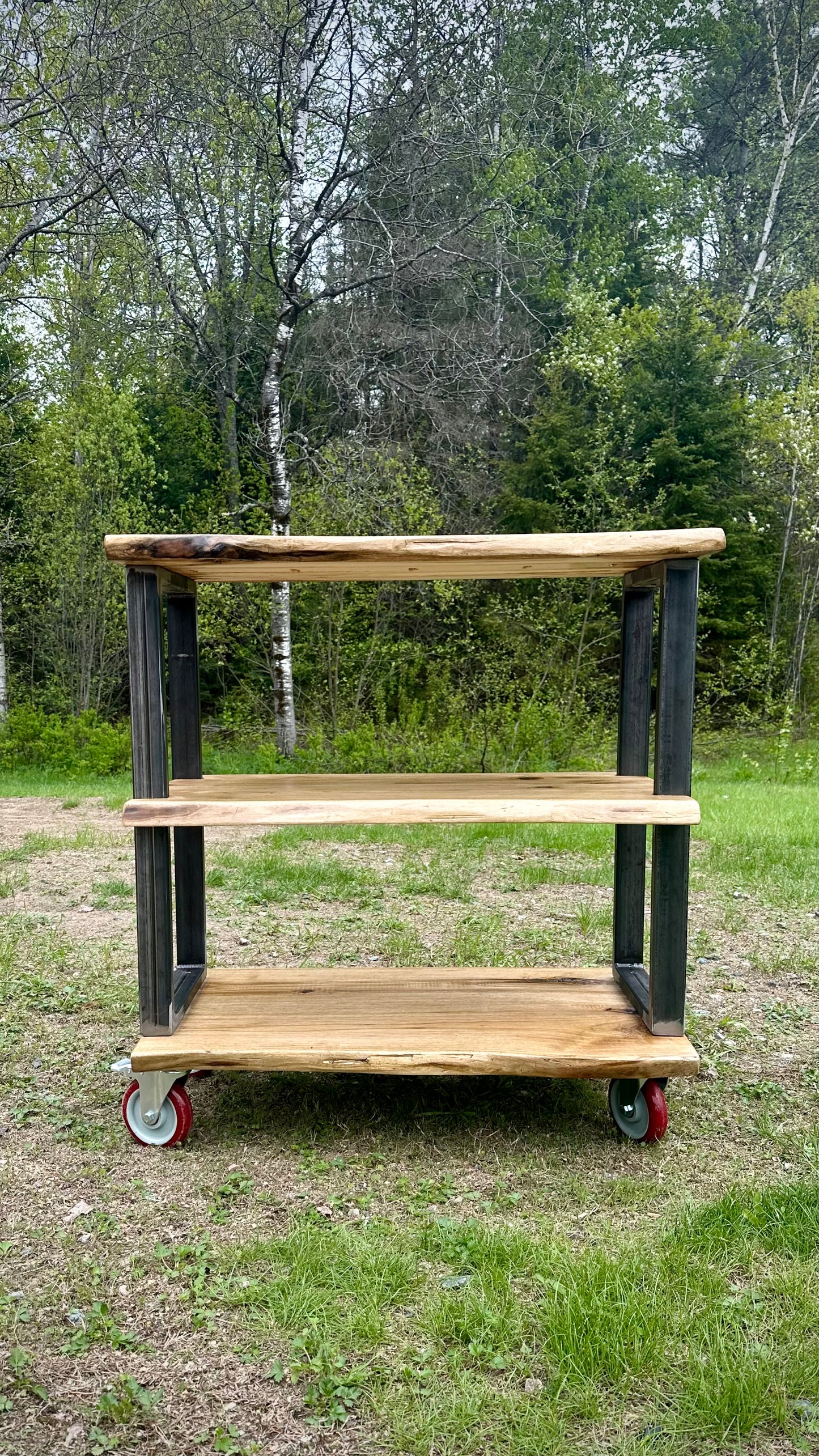 3’ L Rustic Live Edge Wood Bar Cart /Kitchen Island