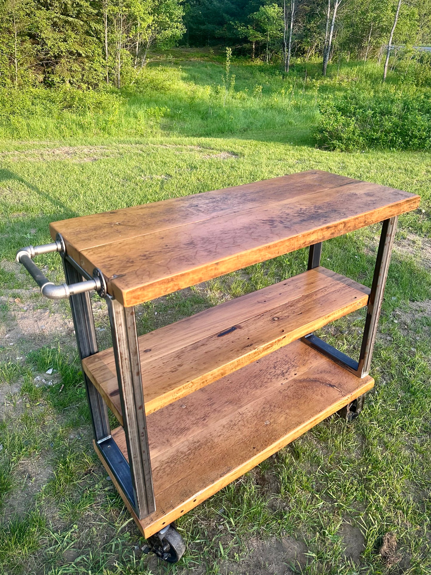 3 1/2’ L Rustic Reclaimed Wood Island / Bar Cart