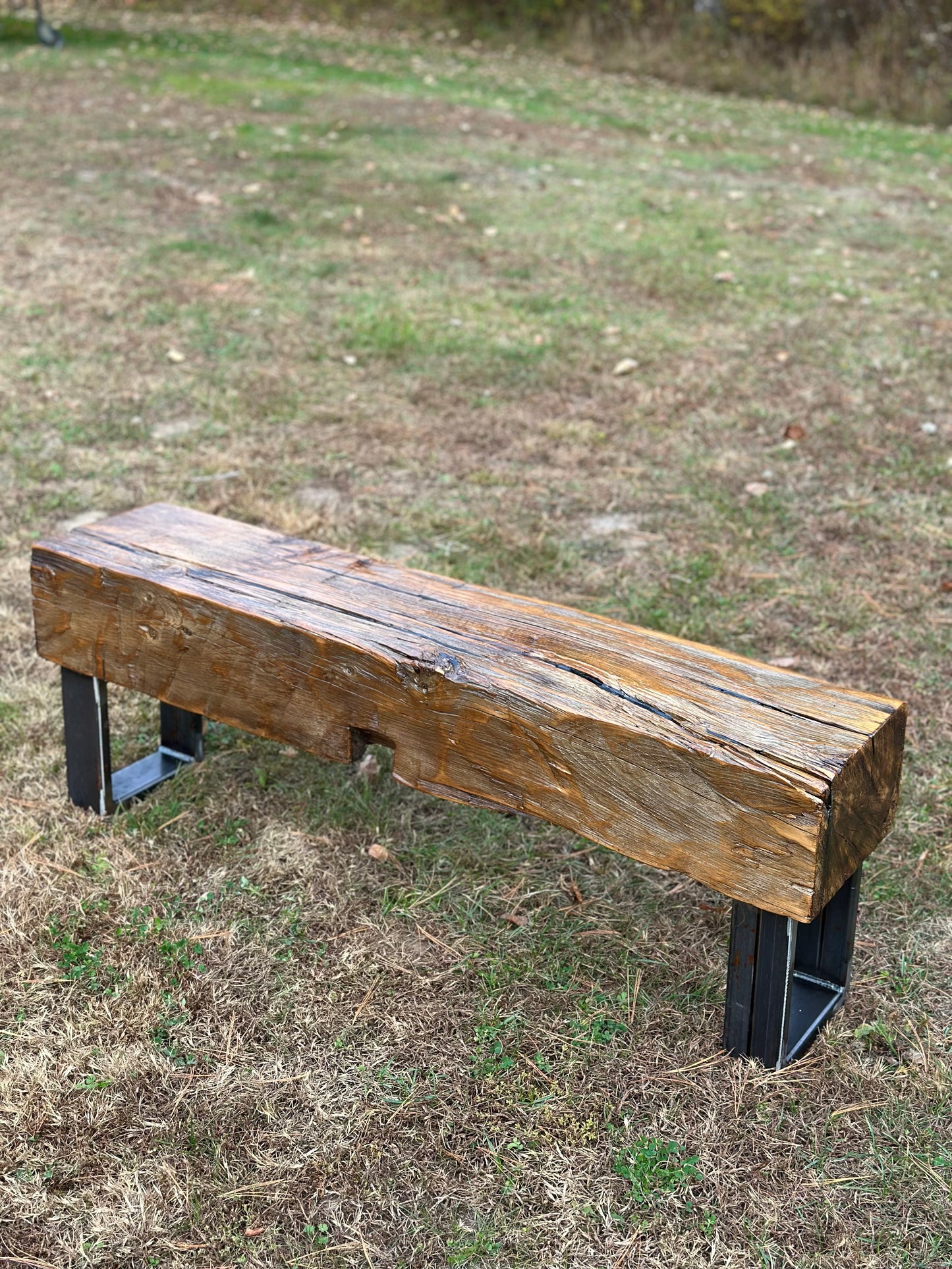 4’ L Rustic Reclaimed Barn Beam Bench