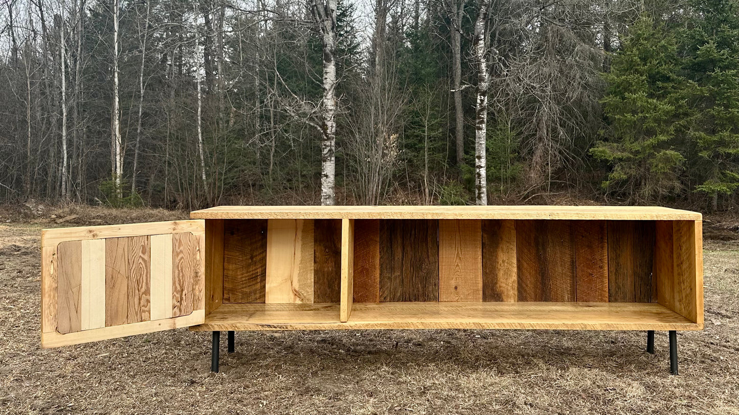 6' L Rustic Wood Media Stand on Pin Legs