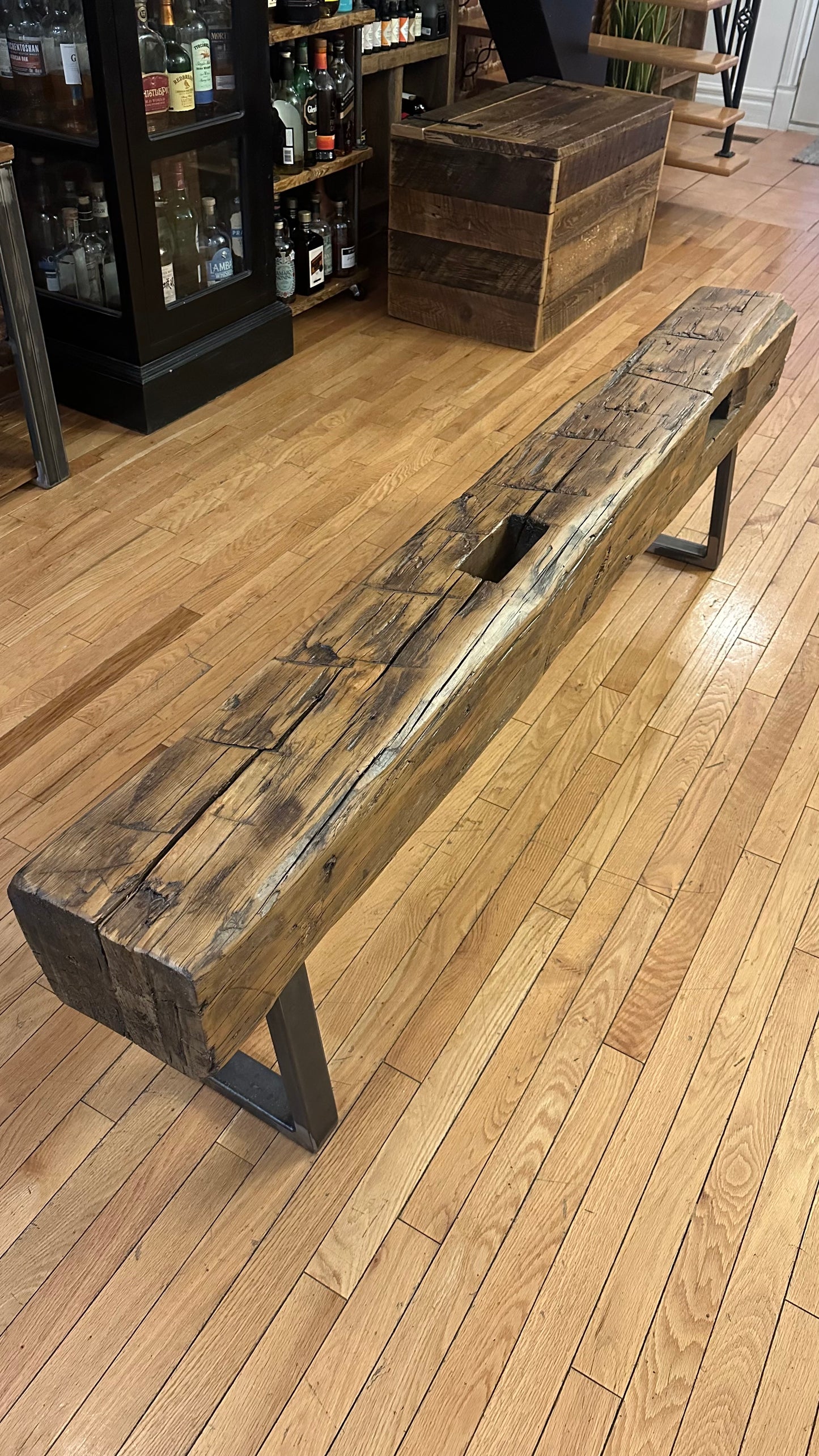 6’ Rustic Reclaimed Barn Wood Beam Bench on Steel Legs