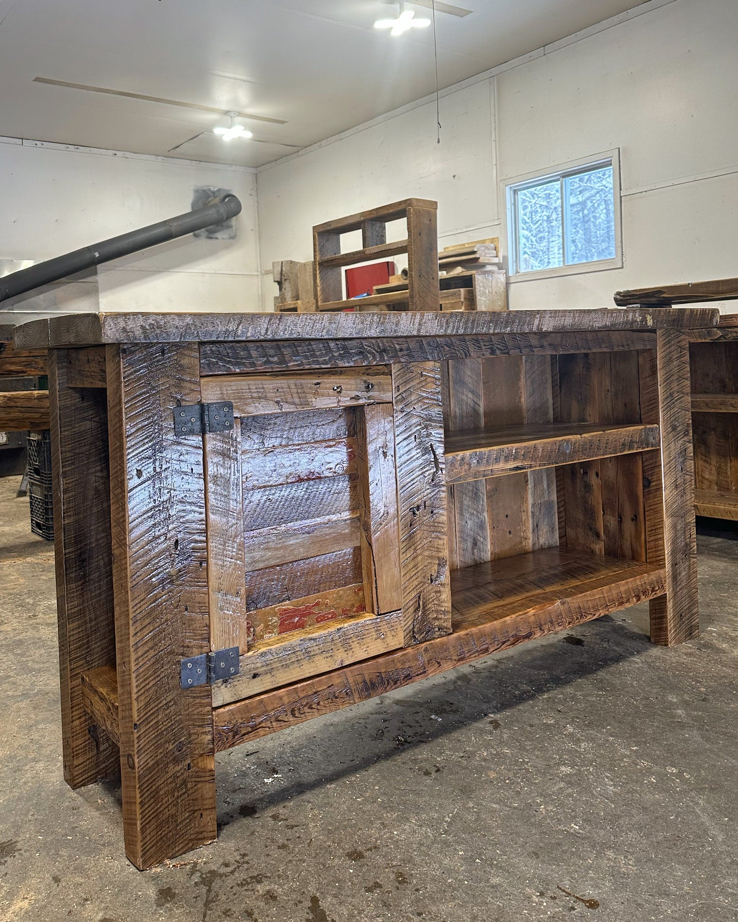 6’ Long Rustic Reclaimed Barn Wood Bar / Media Cabinet