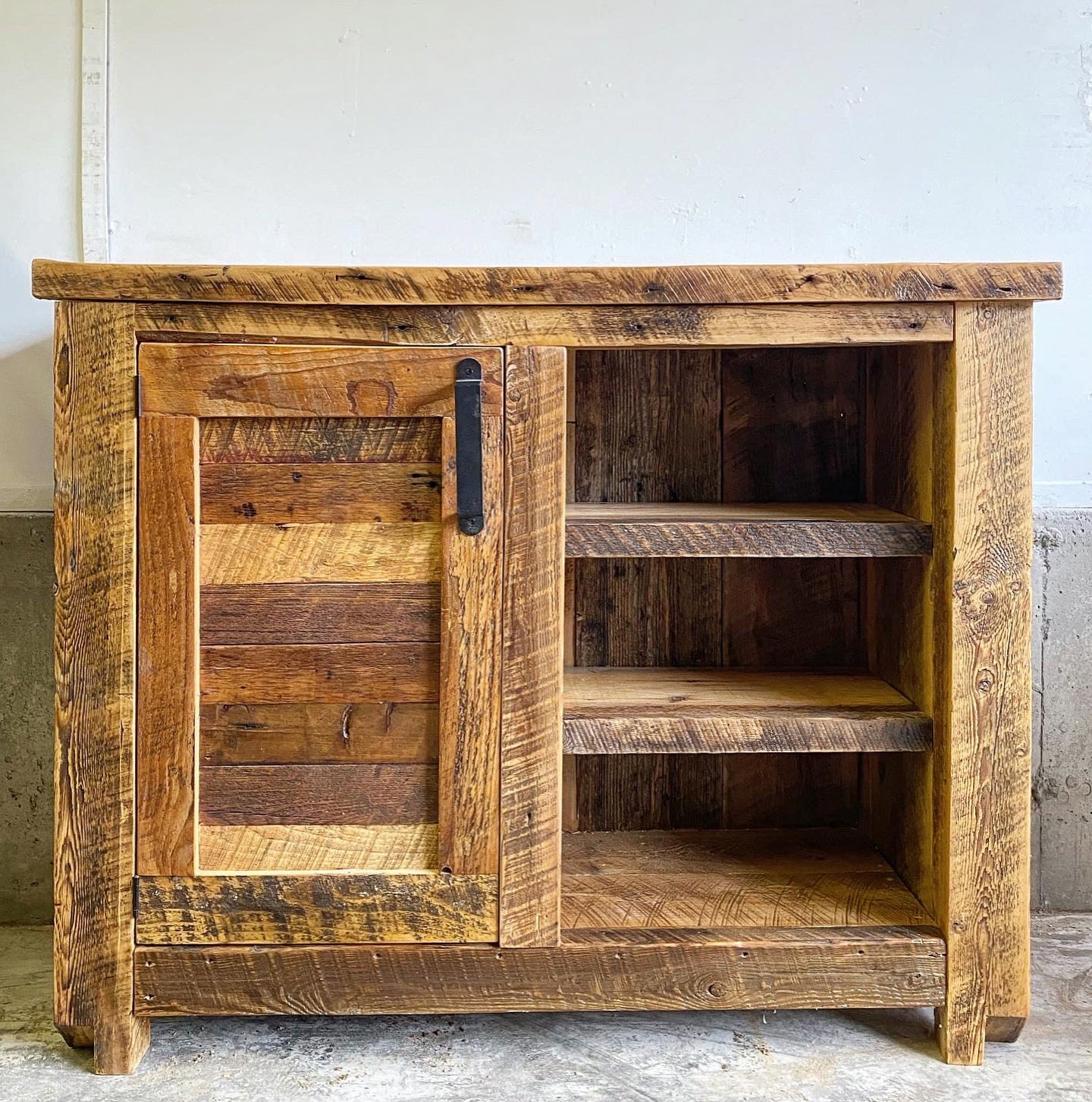 4’ Rustic Reclaimed Wood Bar Height Cabinet / Sideboard