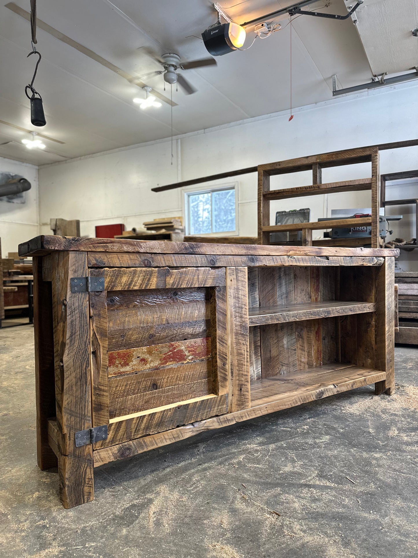 7’ Rustic Reclaimed Barn Wood Bar / Media Cabinet
