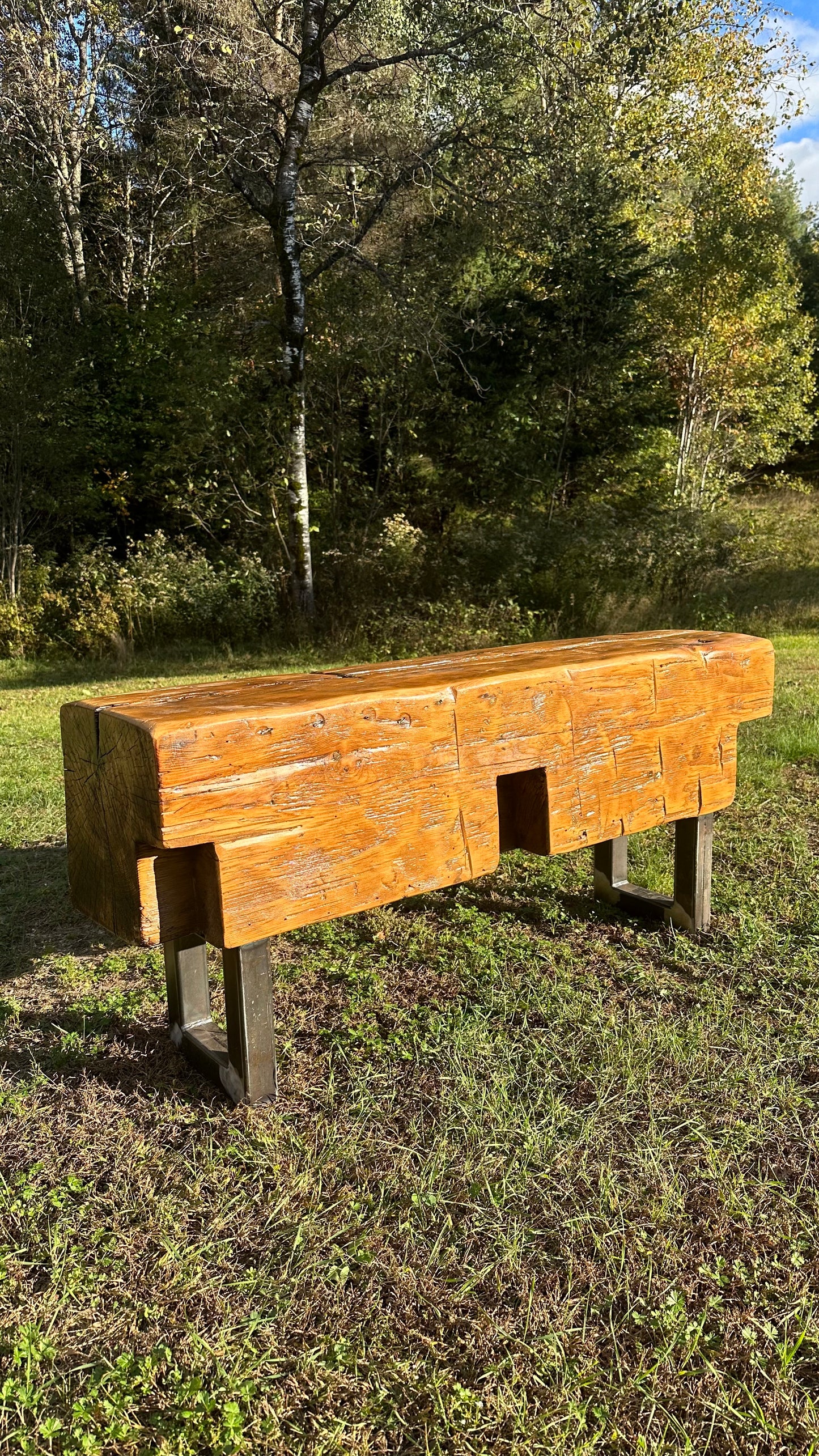 4’ L Rustic Reclaimed Barn Wood Beam Bench / Table