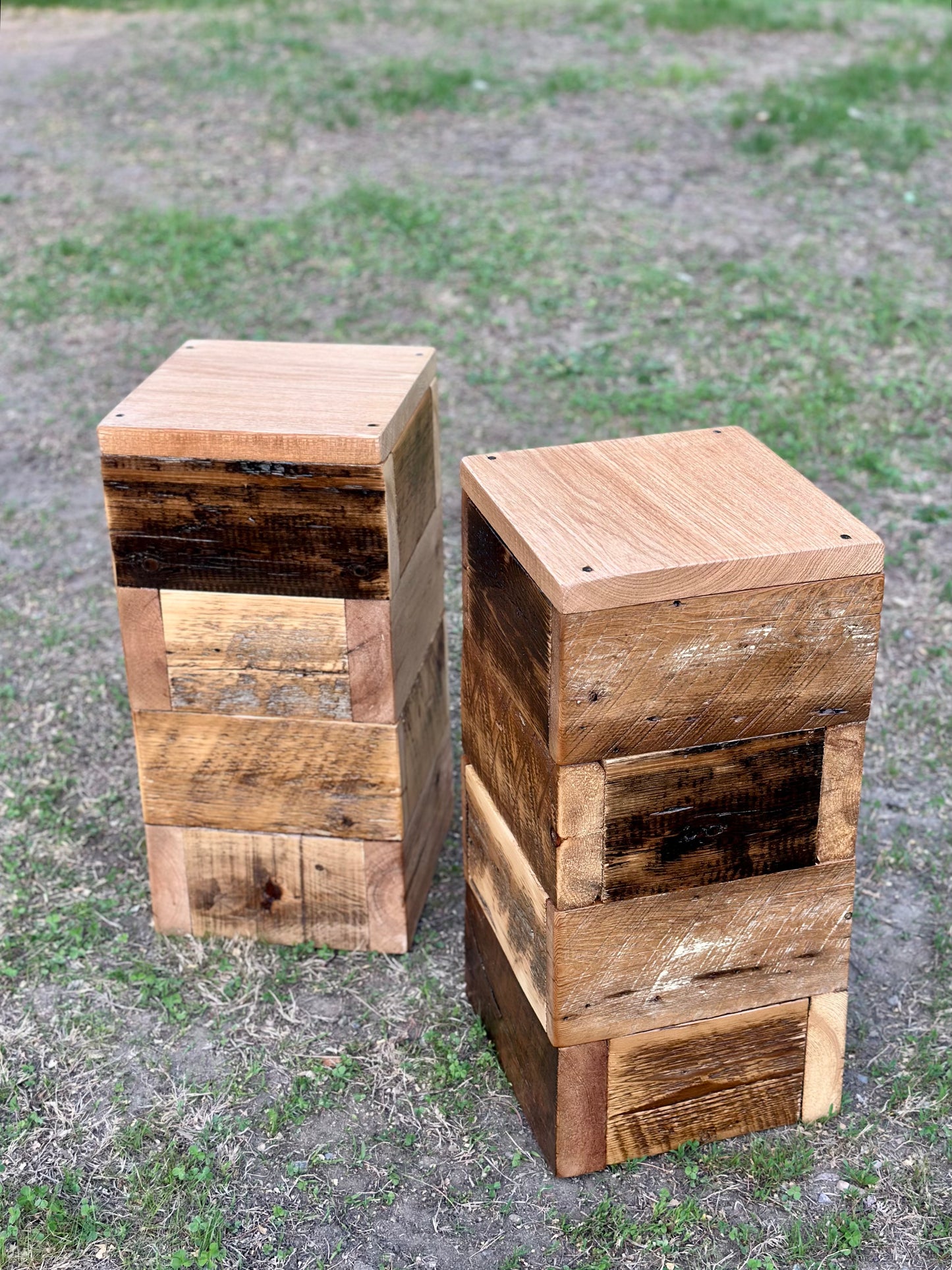 2 x Mixed Reclaimed Wood Stands / Tables