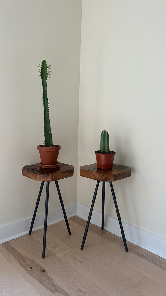 Rustic Wood and Steel Tripod Side Table / Plant Stand