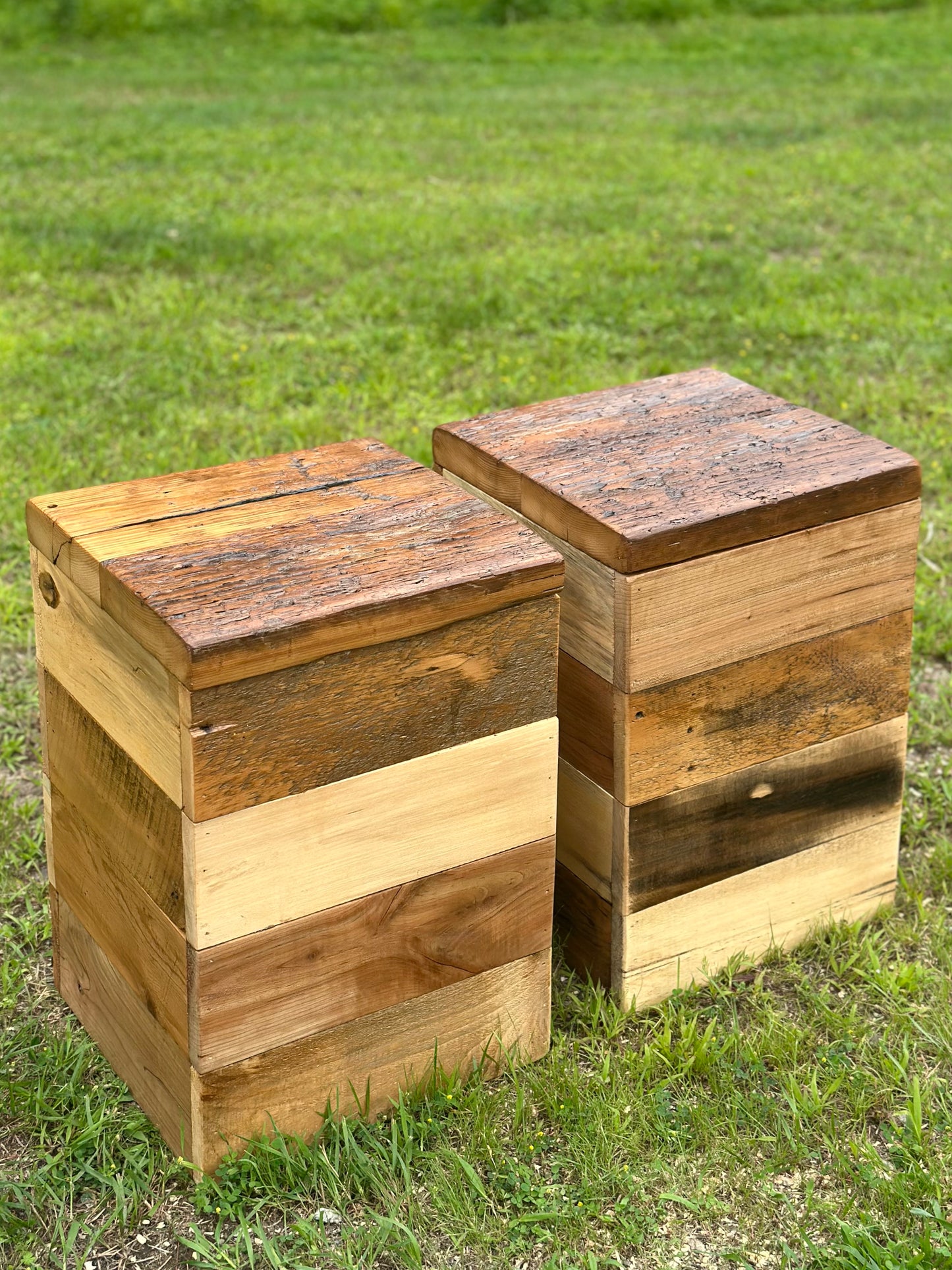 2 x Mixed Reclaimed Wood Tables / Stands