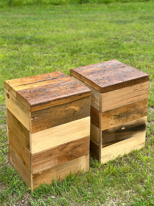 2 x Mixed Reclaimed Wood Tables / Stands