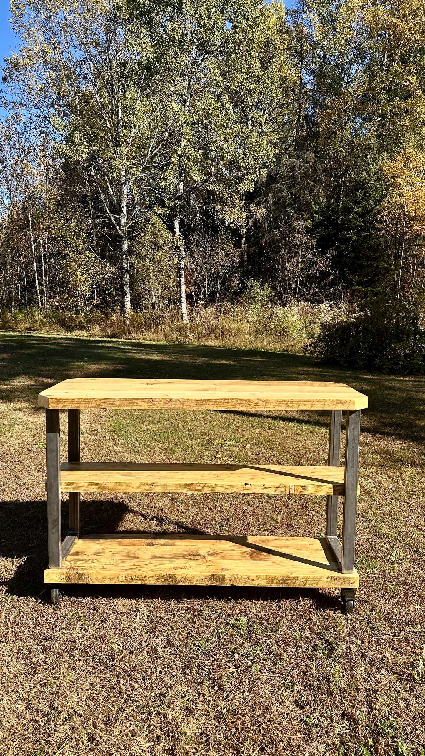 4 1/2’ L Rustic Reclaimed Wood + Steel Kitchen Island