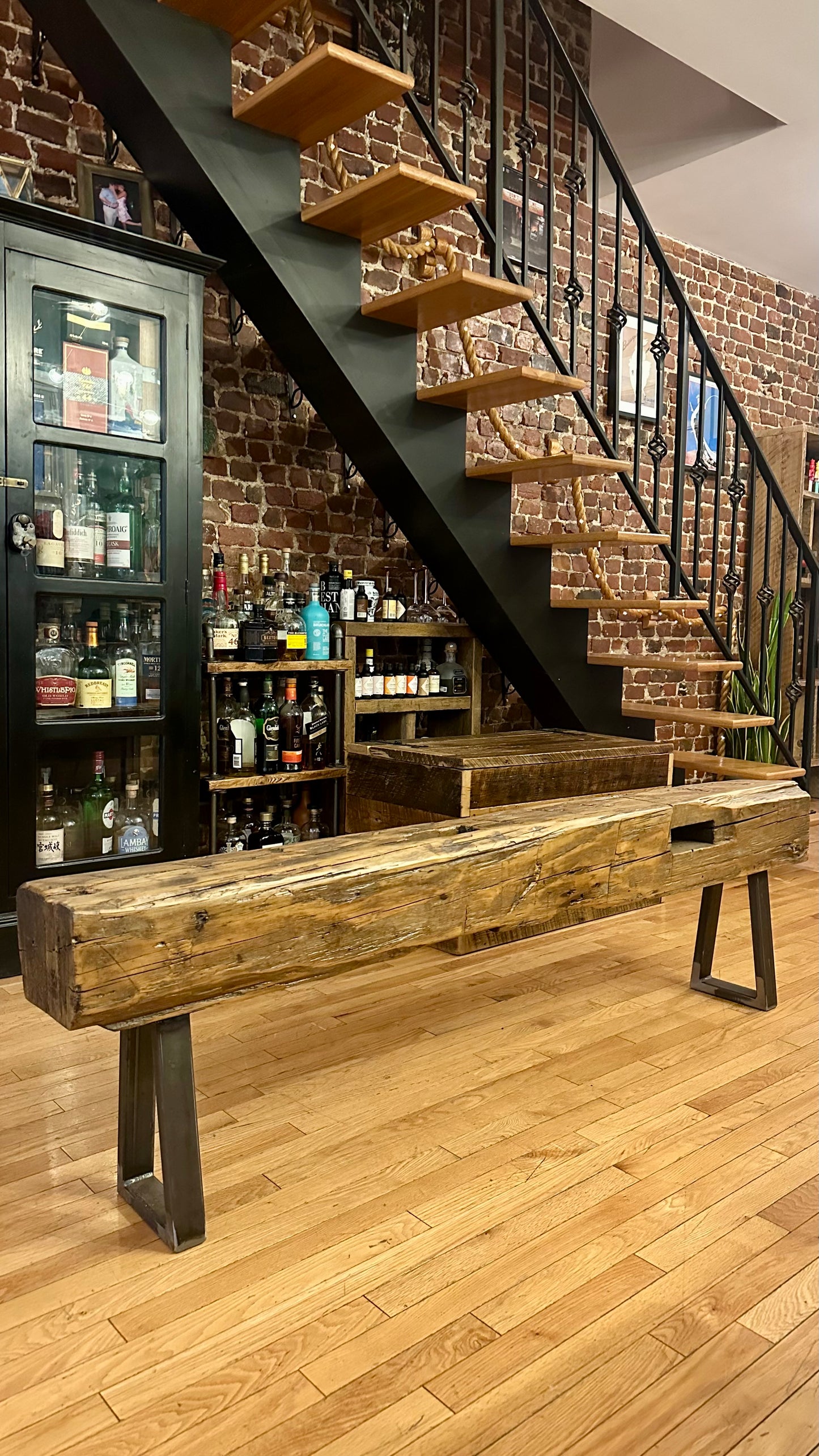 6’ Rustic Reclaimed Barn Wood Beam Bench on Steel Legs