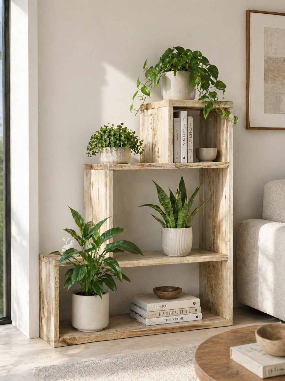 Rustic Poplar Wood Shelf / Bookcase