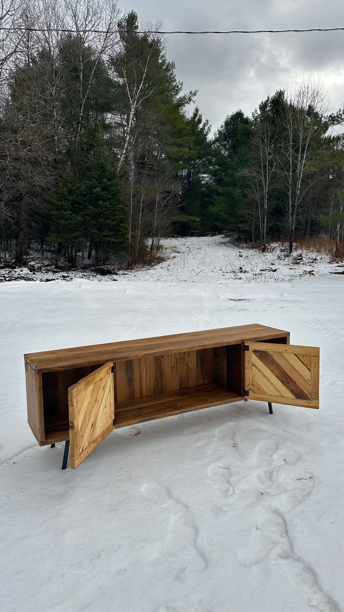 6’ MCM Inspired Rustic Wood Media Table / Stand