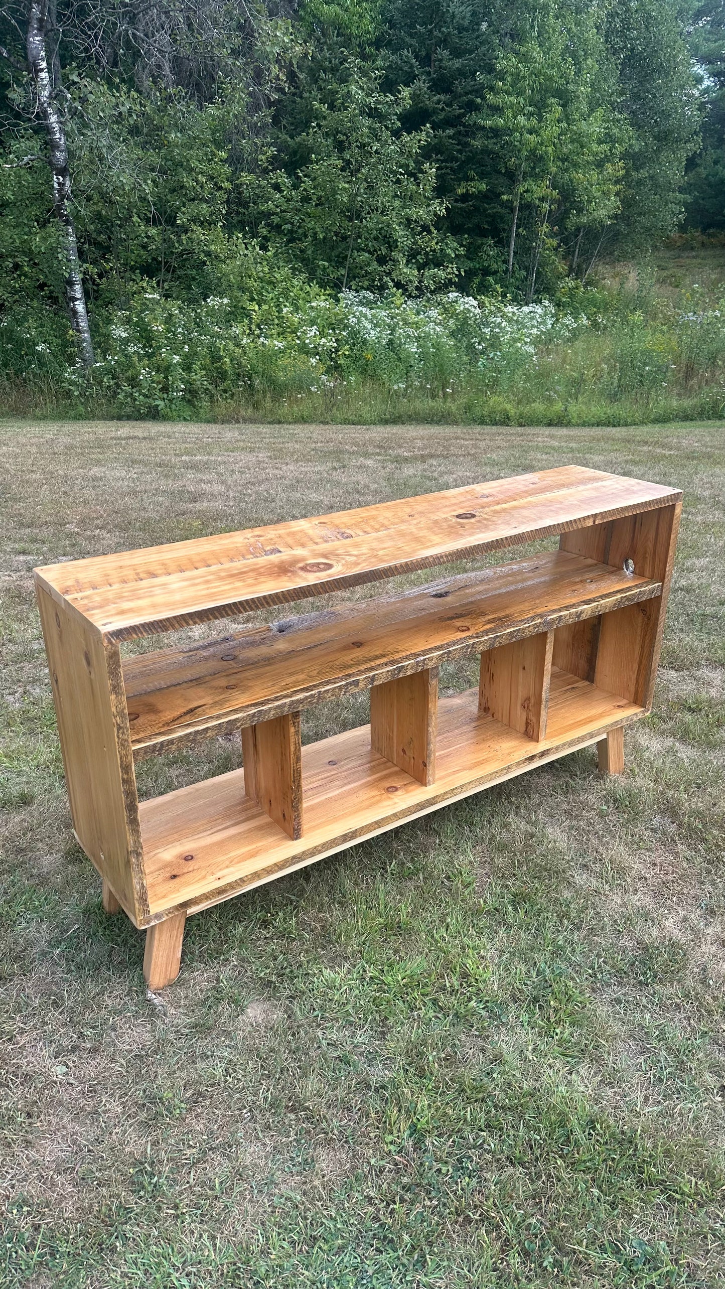 5’ L Rustic Reclaimed Wood Media Stand