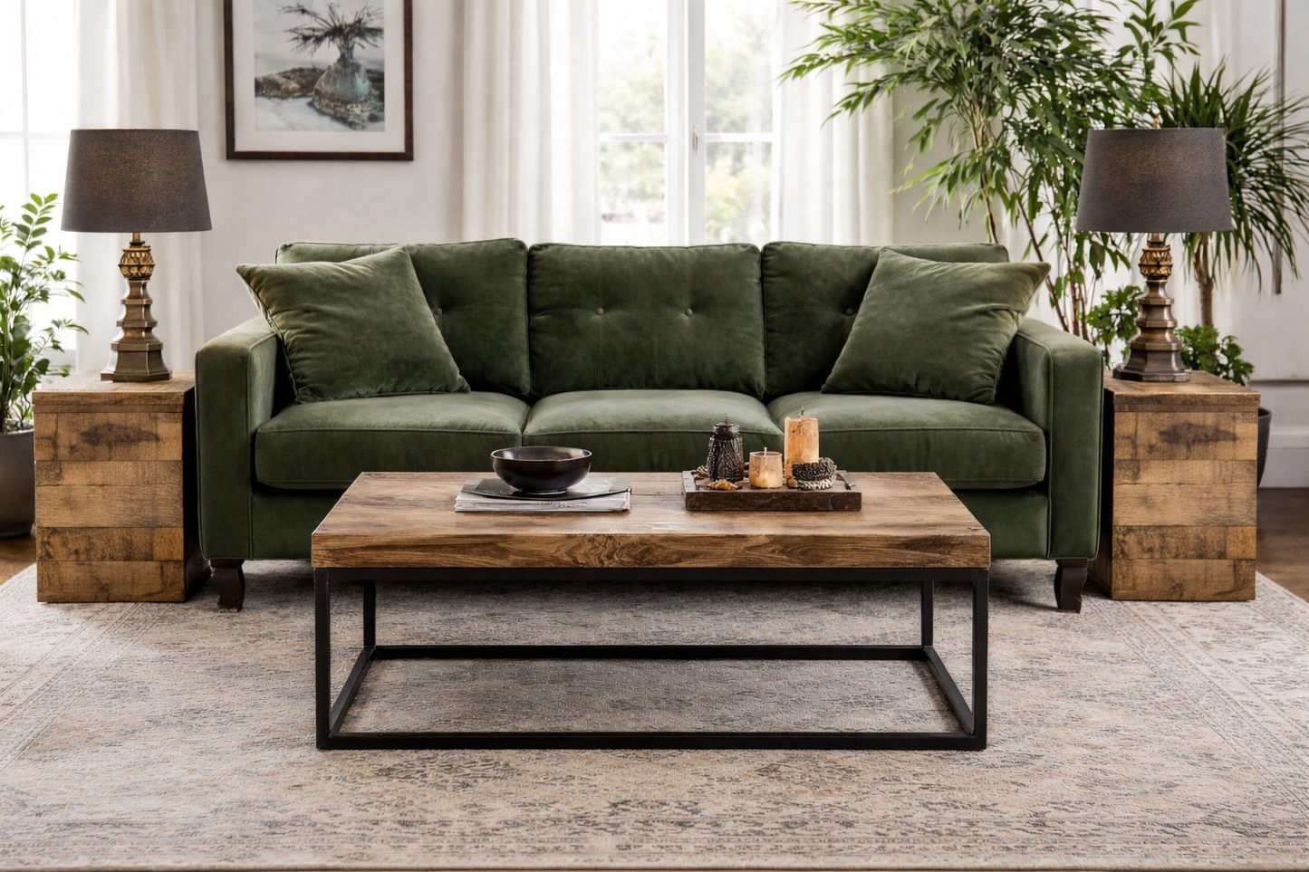 2 x Rustic Mixed Wood Side Tables