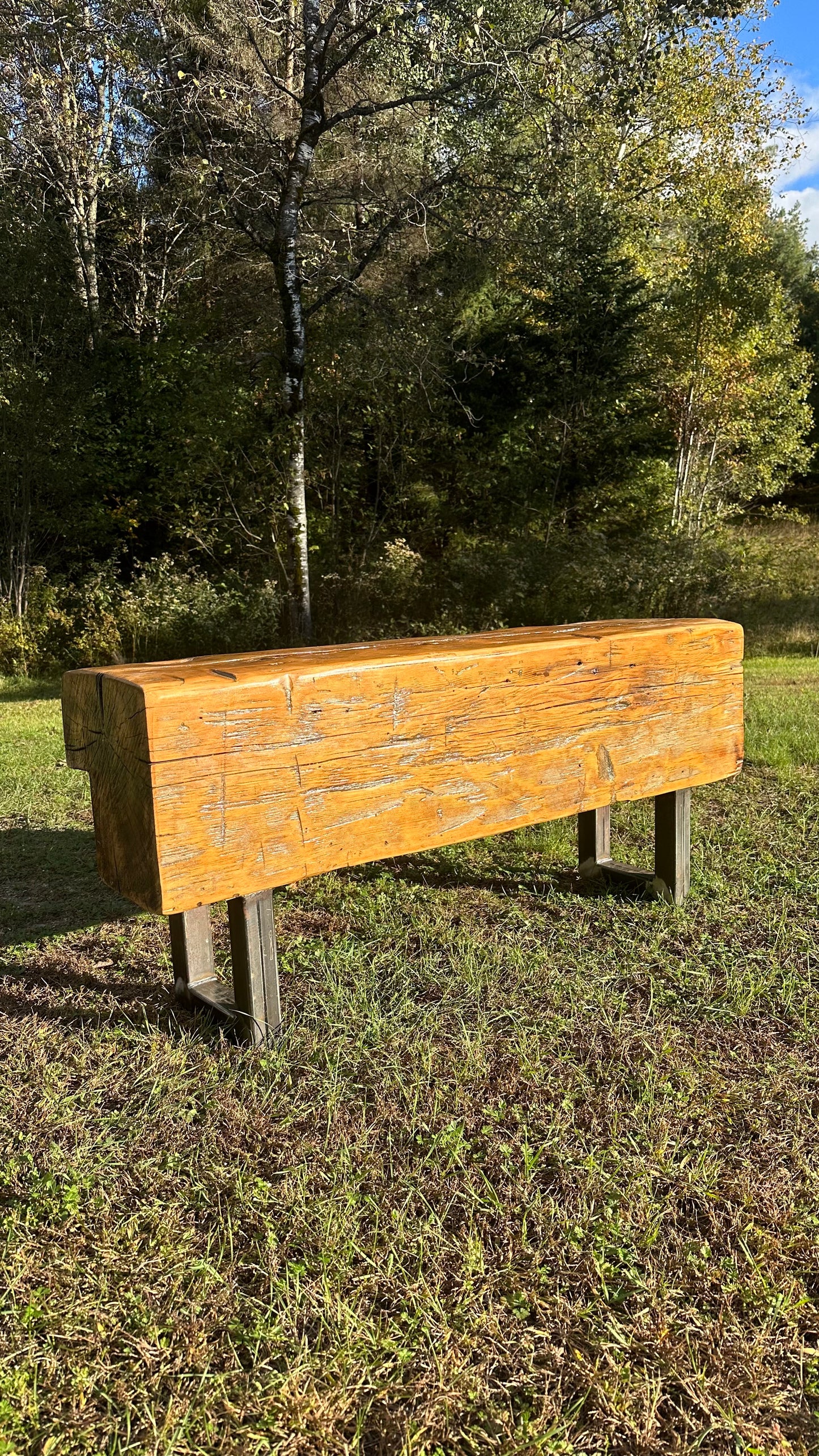 4’ L Rustic Reclaimed Barn Wood Beam Bench / Table