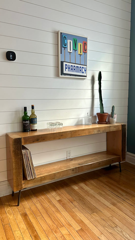 Rustic Reclaimed Wood Minimalist Media Stand