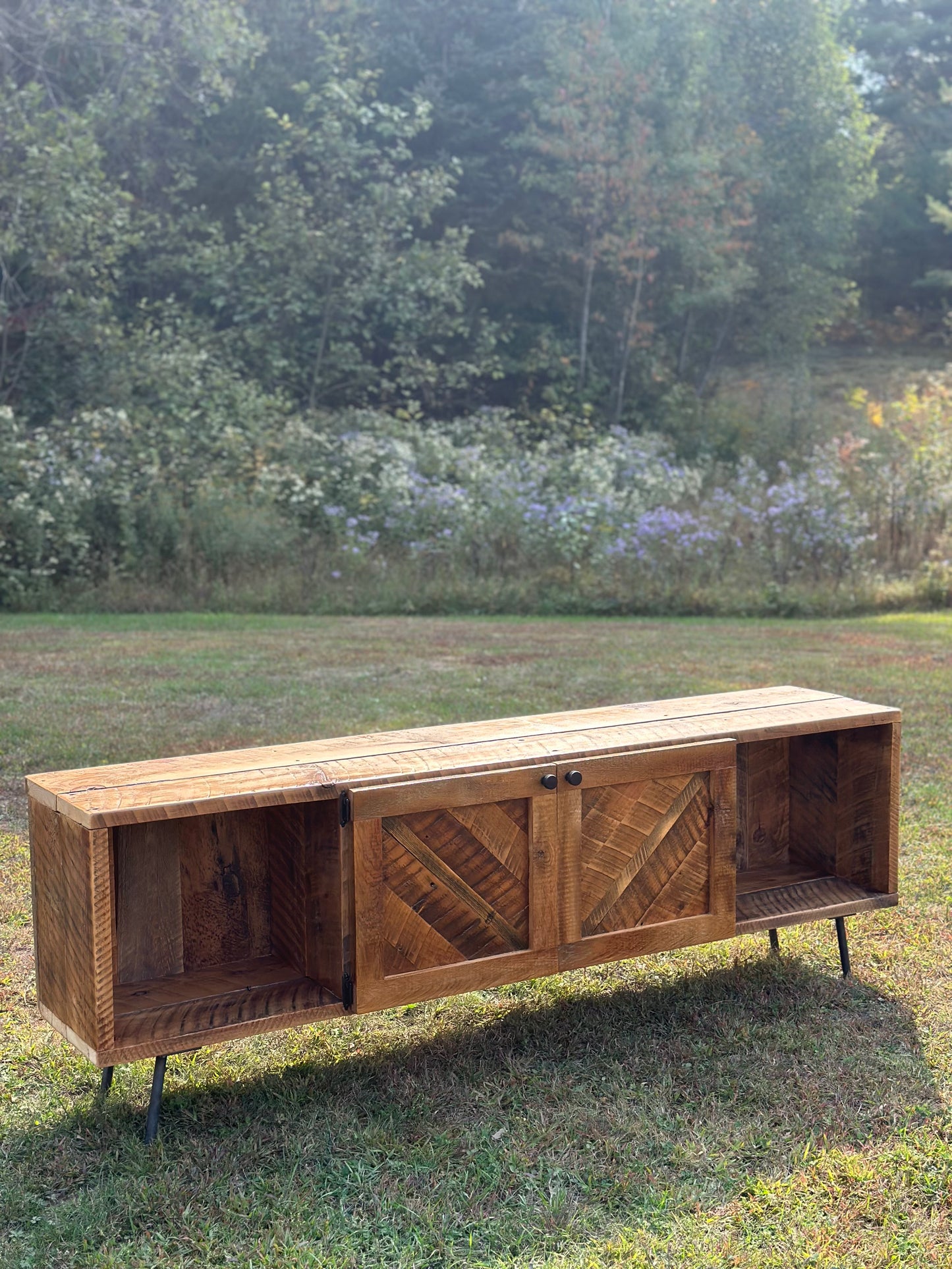 6’ L Rustic Reclaimed Wood MCM Inspired Media Cabinet