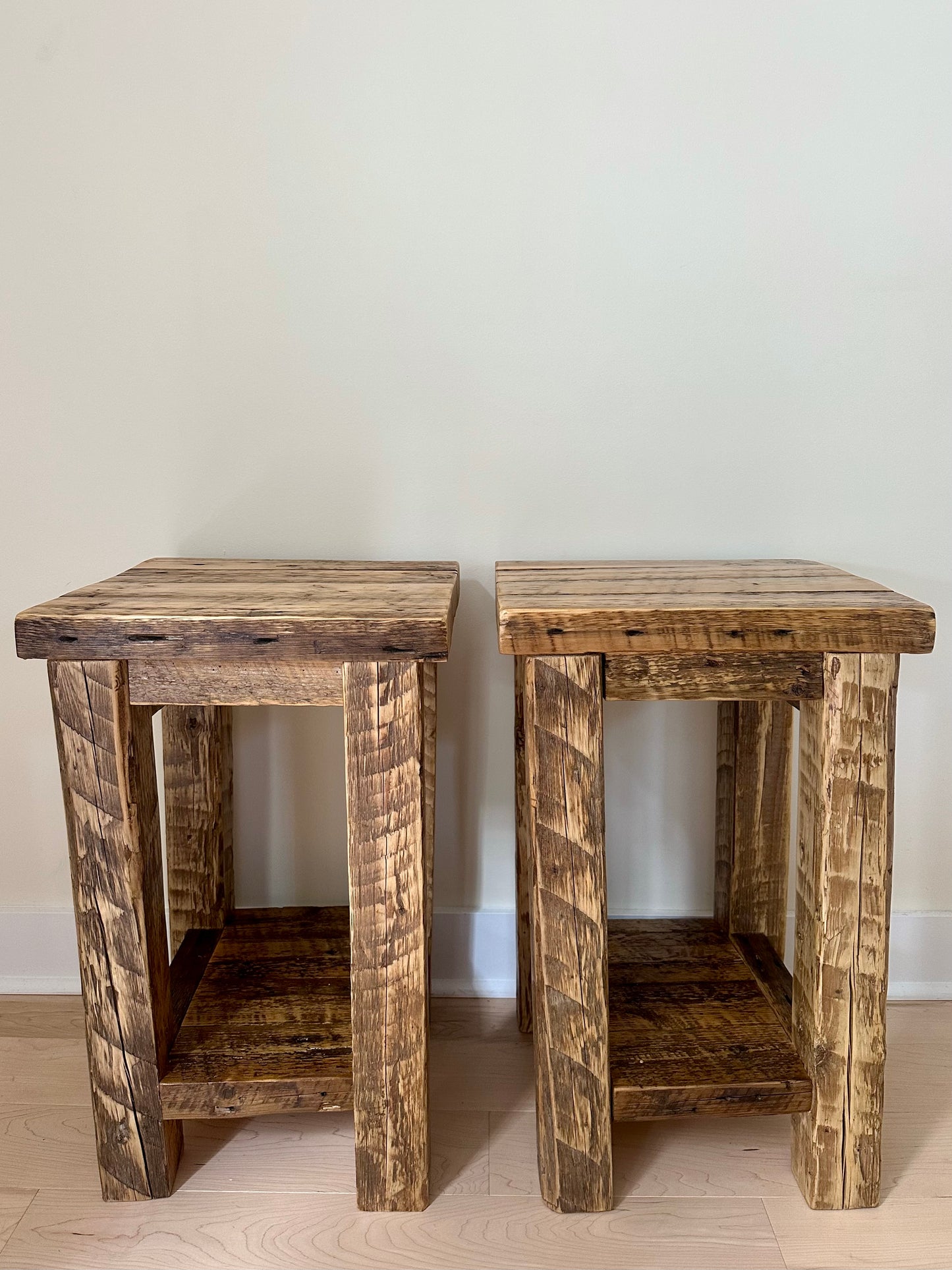 2 x Rustic Reclaimed Wood Side Tables / Night Stands