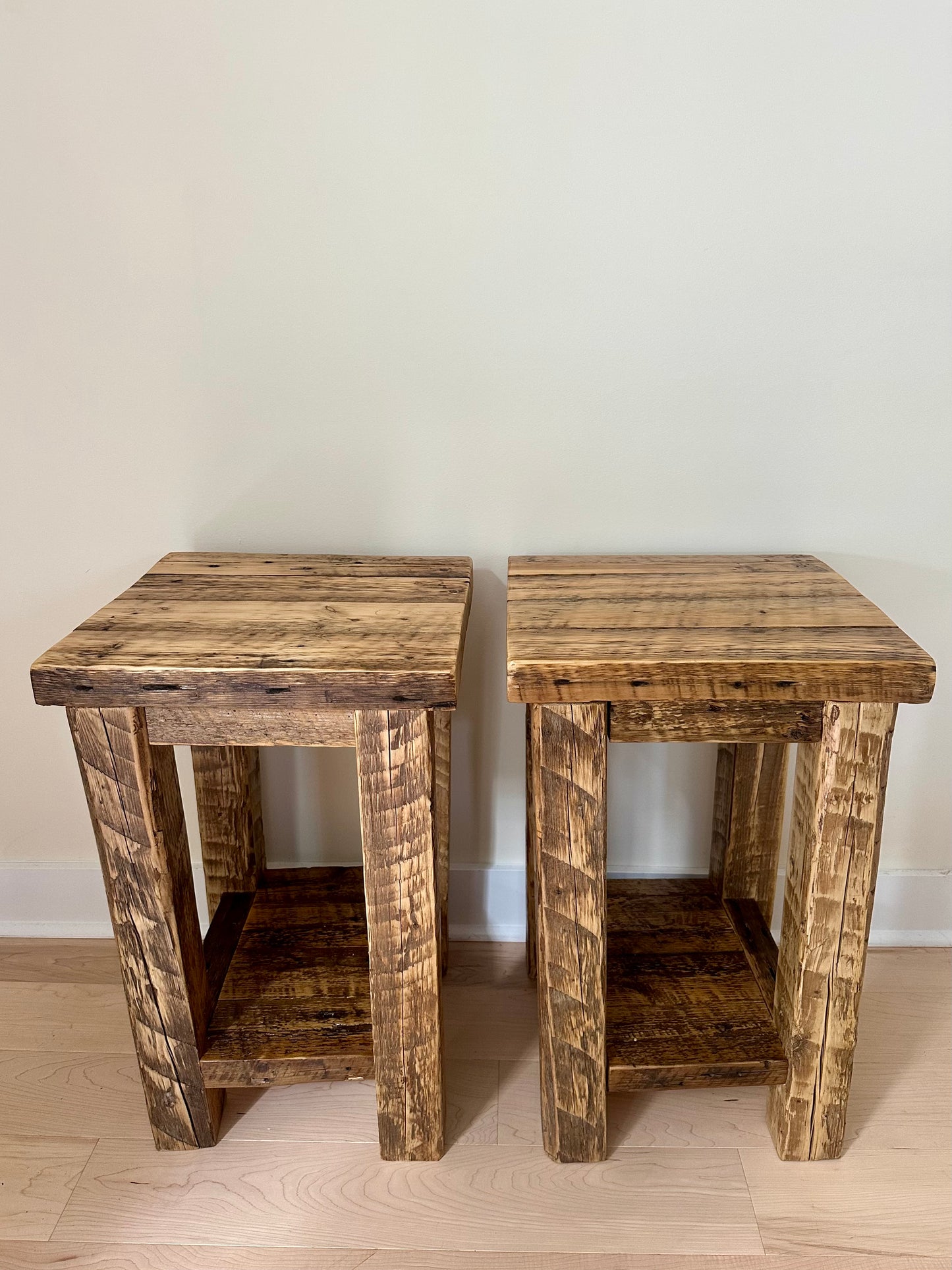 2 x Rustic Reclaimed Wood Side Tables / Night Stands