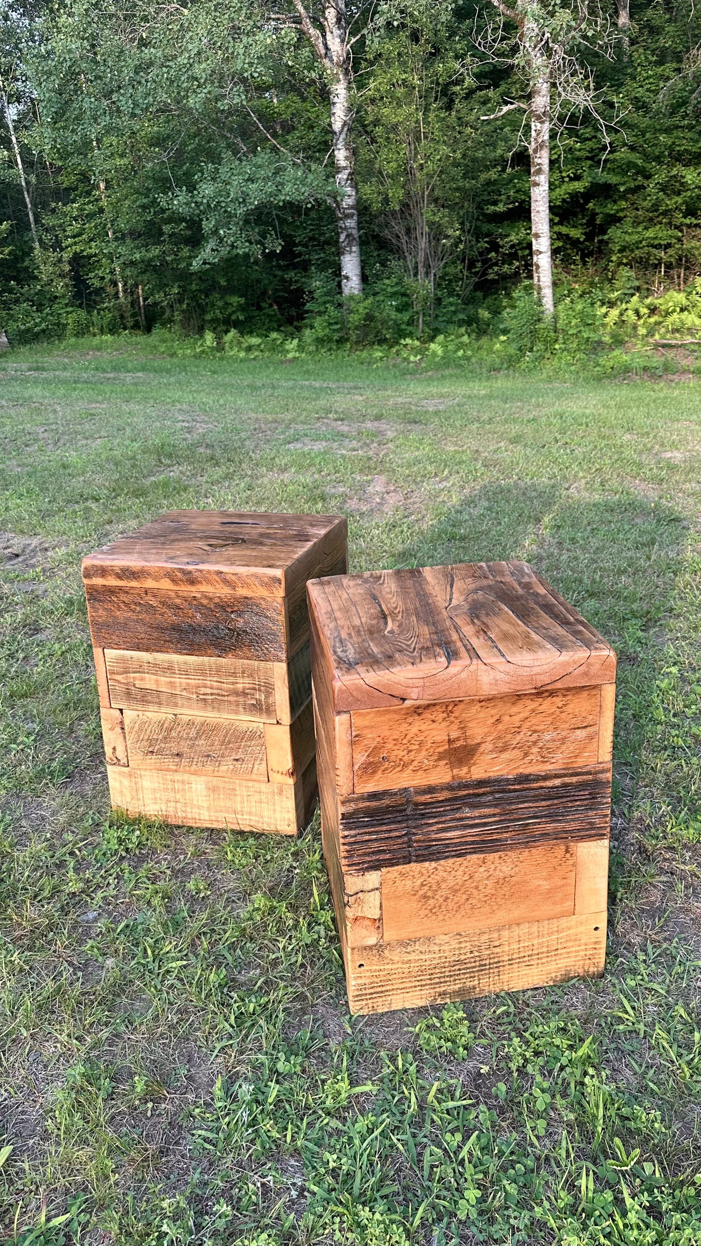 2 x Mixed Reclaimed Wood Tables / Stands