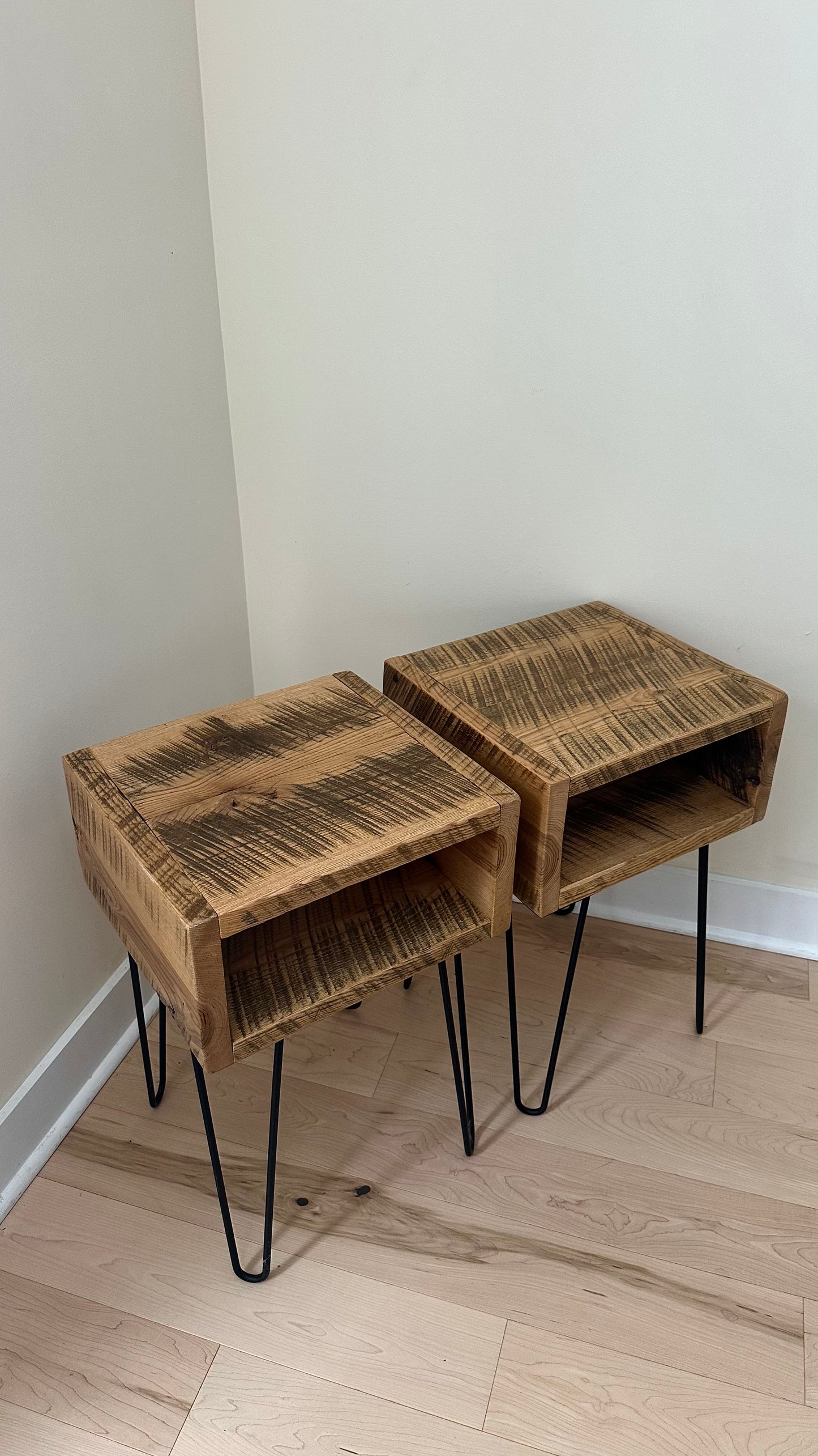 2 x Rustic Wood Side Tables / Night Stands