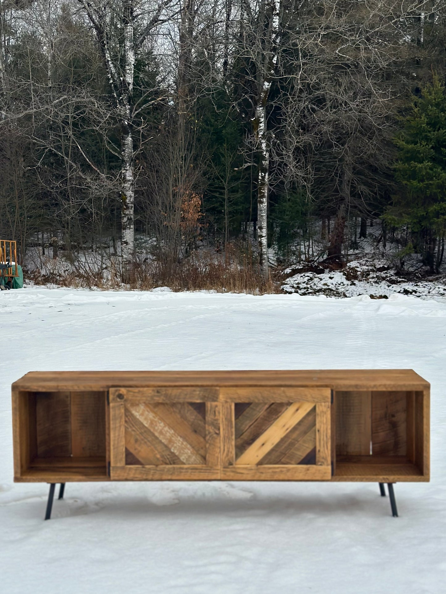 6’ MCM Inspired Rustic Wood Media Table / Stand