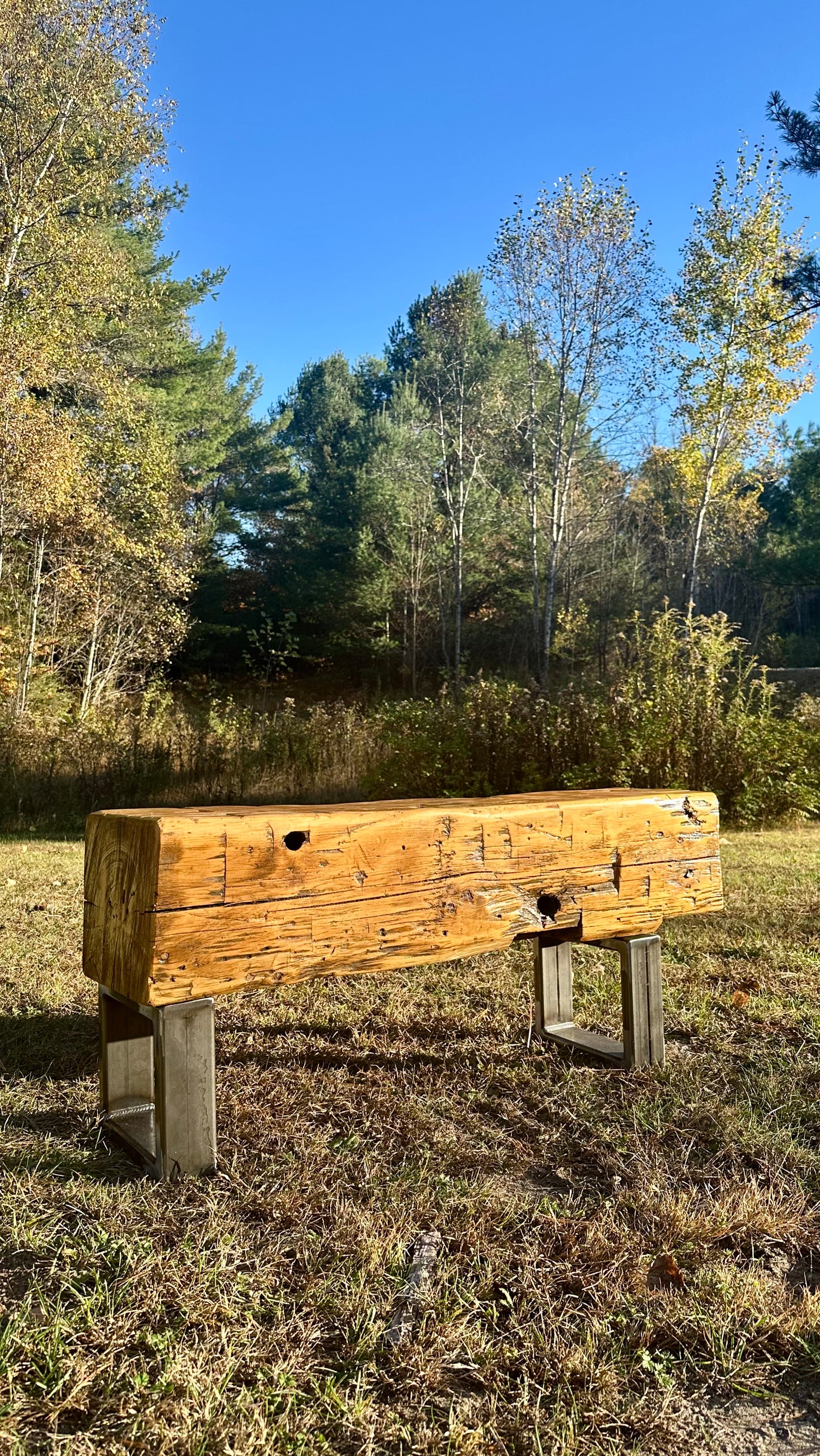 3 1/2’ Rustic Reclaimed Barn Beam Bench