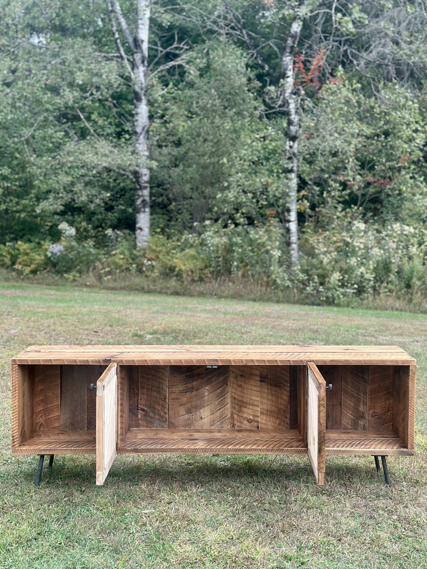 6’ L Rustic Reclaimed Wood MCM Inspired Media Cabinet